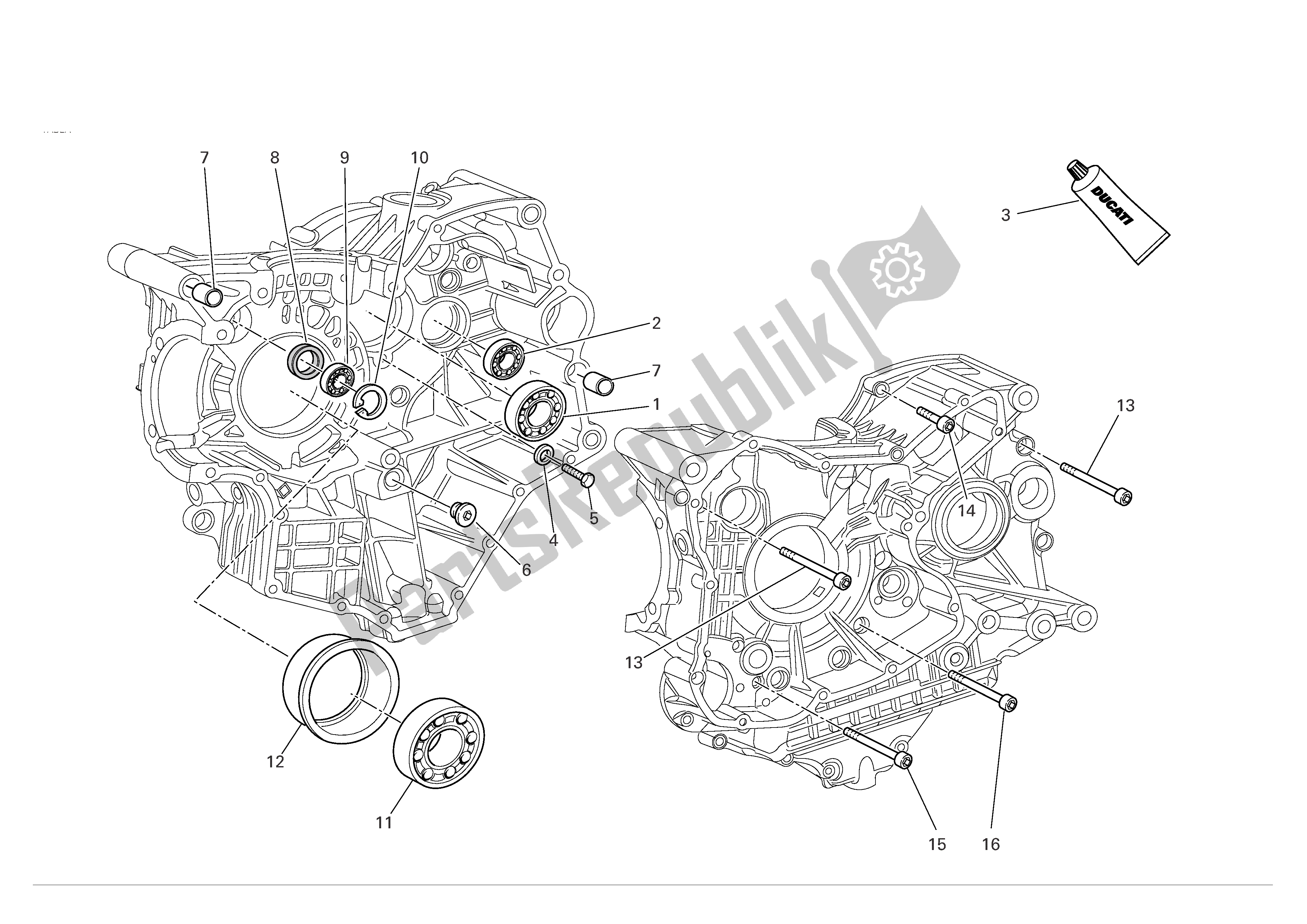 Alle onderdelen voor de Carterhelften van de Ducati Monster S4R 1000 2007