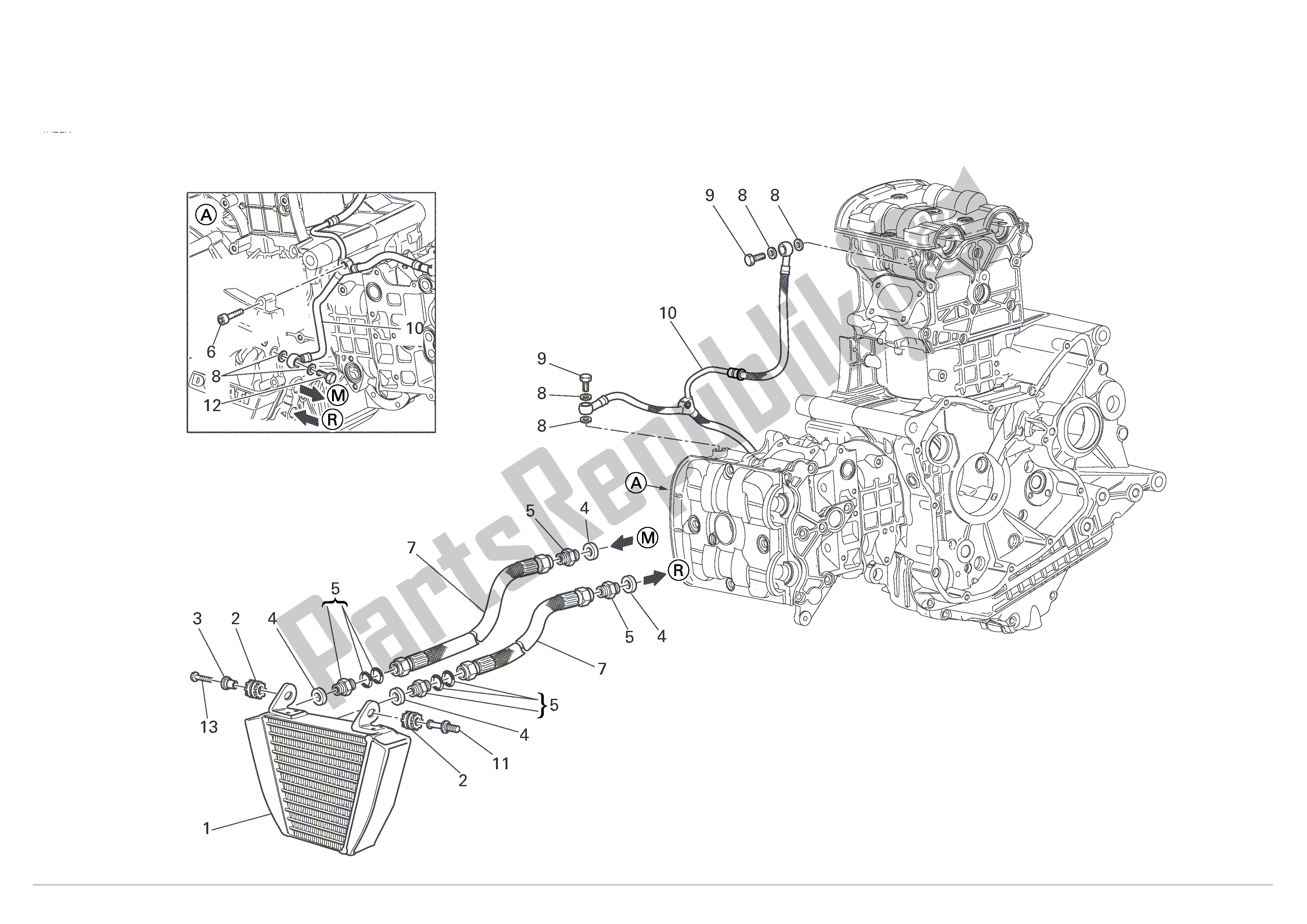 Alle onderdelen voor de Olie Koeler van de Ducati Monster S4R 1000 2007