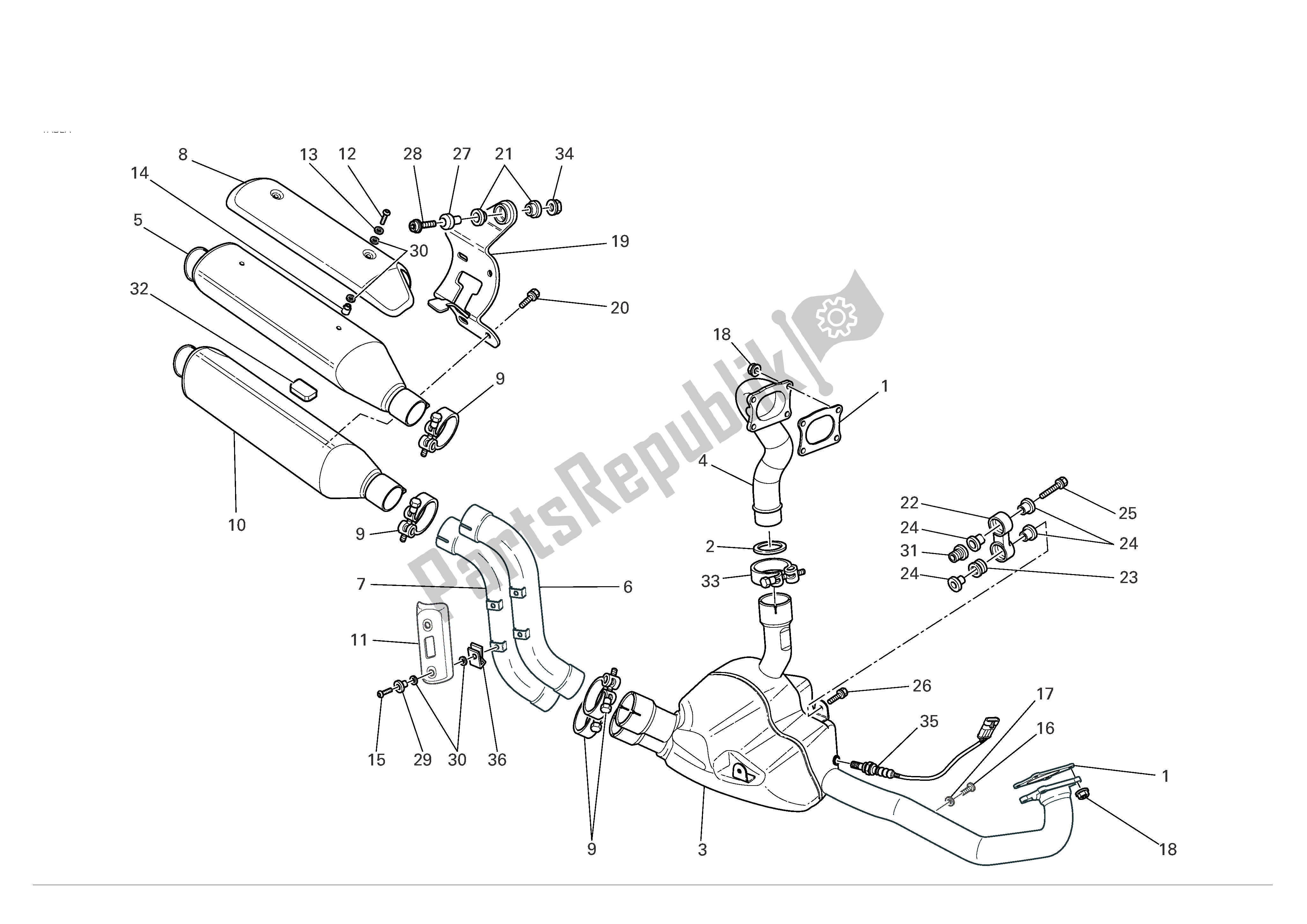 Alle onderdelen voor de Uitlaatsysteem van de Ducati Monster S4R 1000 2007