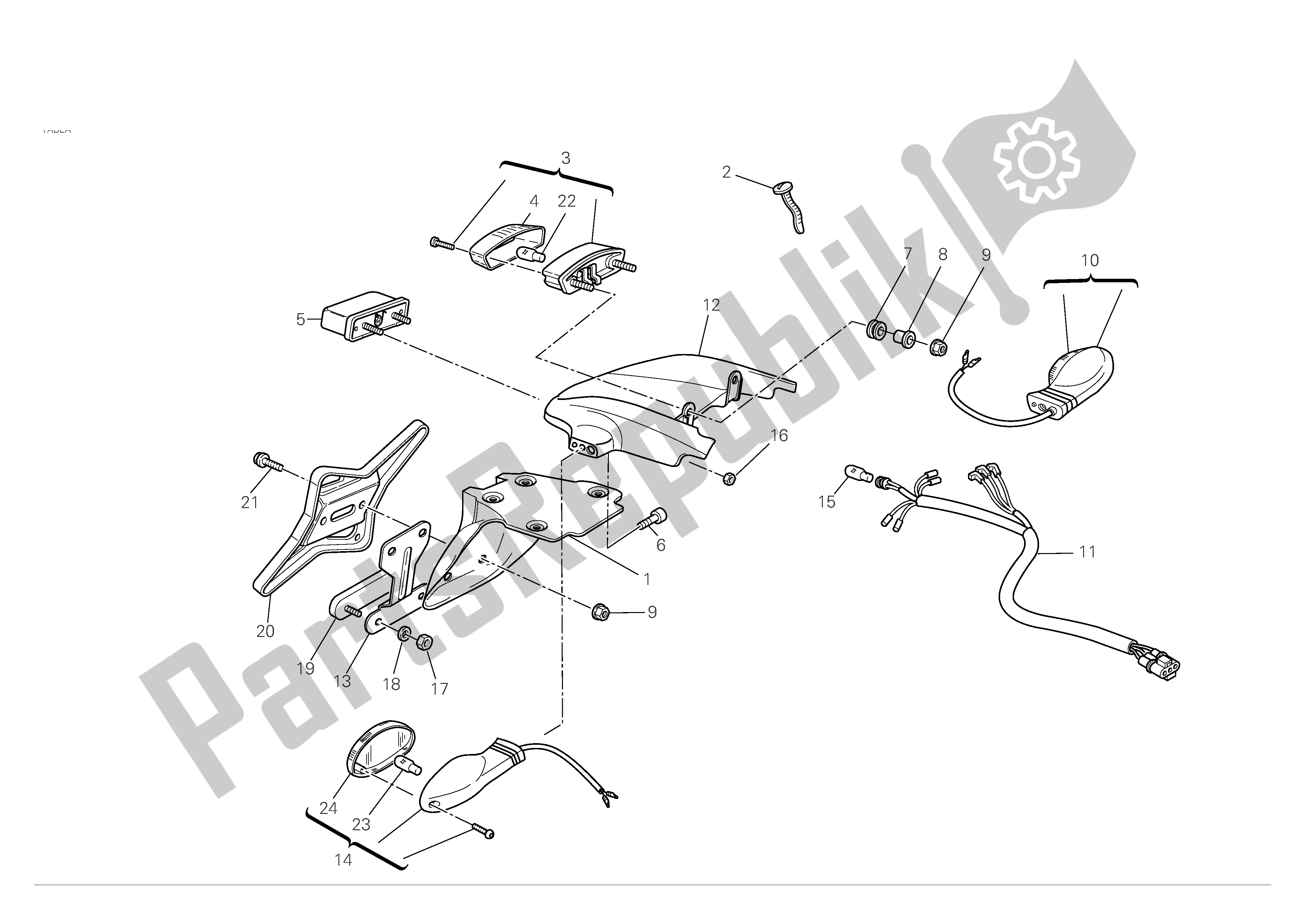 Tutte le parti per il Portatarga - Fanale Posteriore del Ducati Monster S4 RS 1000 2007