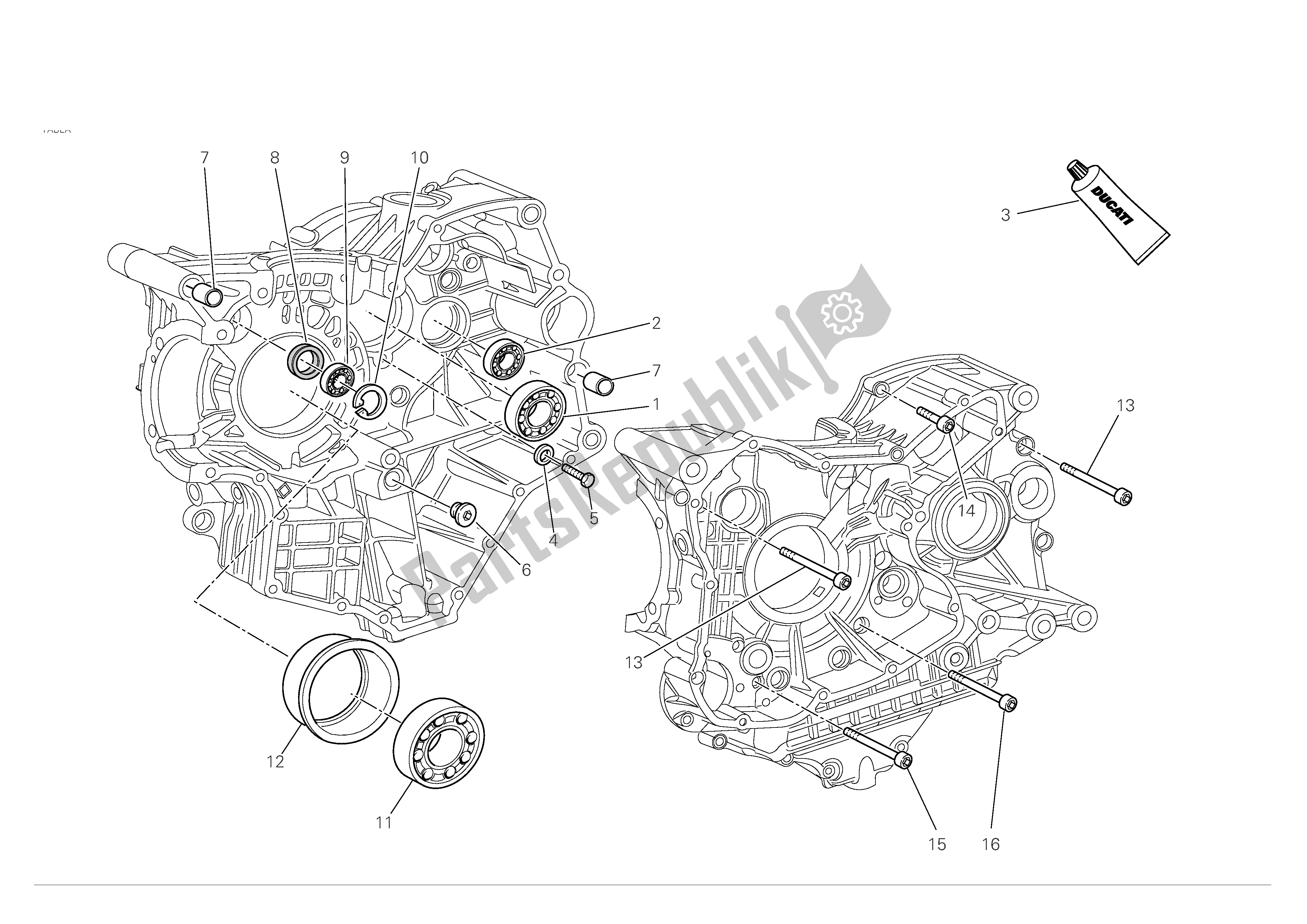 Alle onderdelen voor de Carterhelften van de Ducati Monster S4 RS 1000 2007