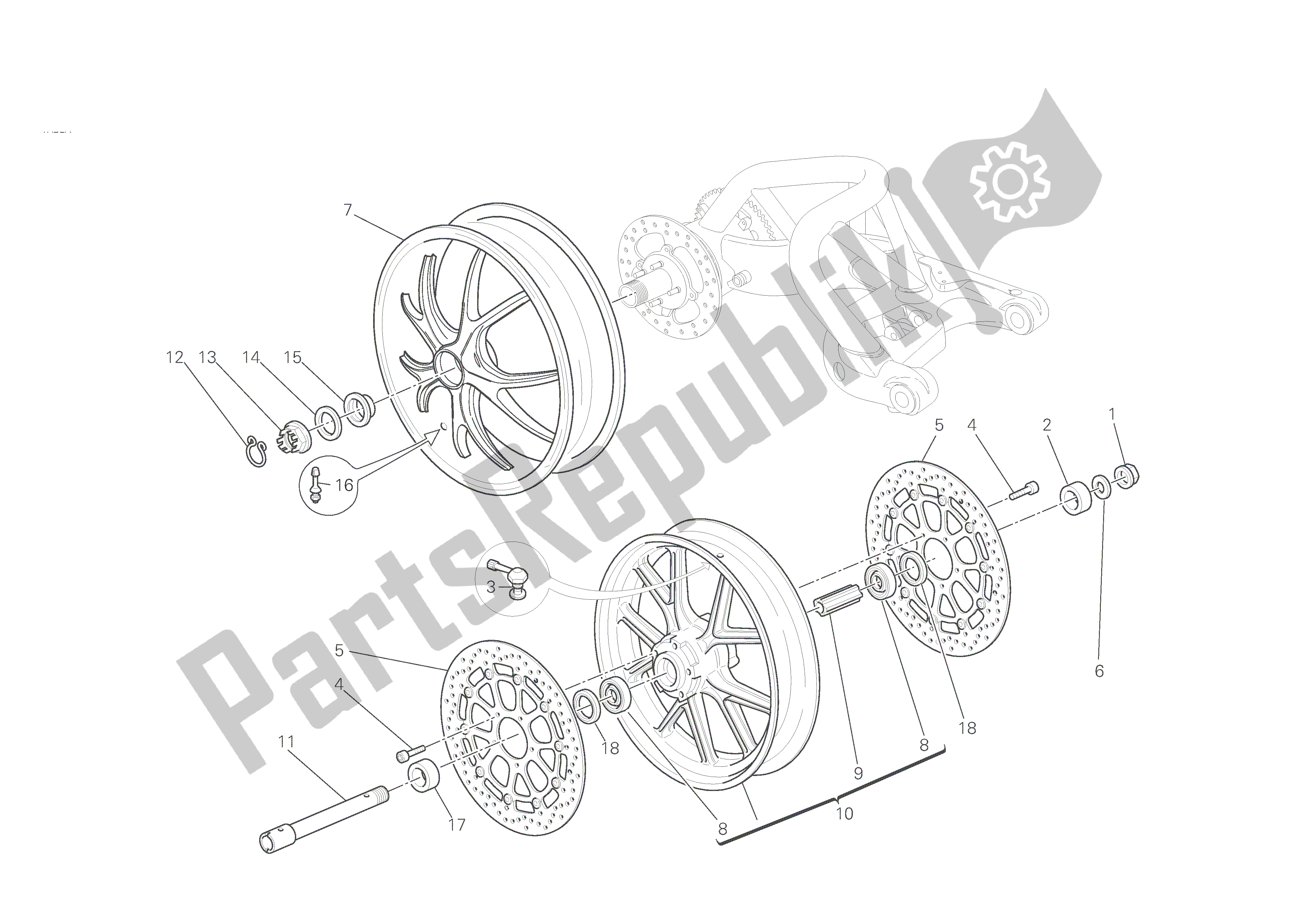 Tutte le parti per il Ruote Anteriori E Posteriori del Ducati Monster S4 RS 1000 2008