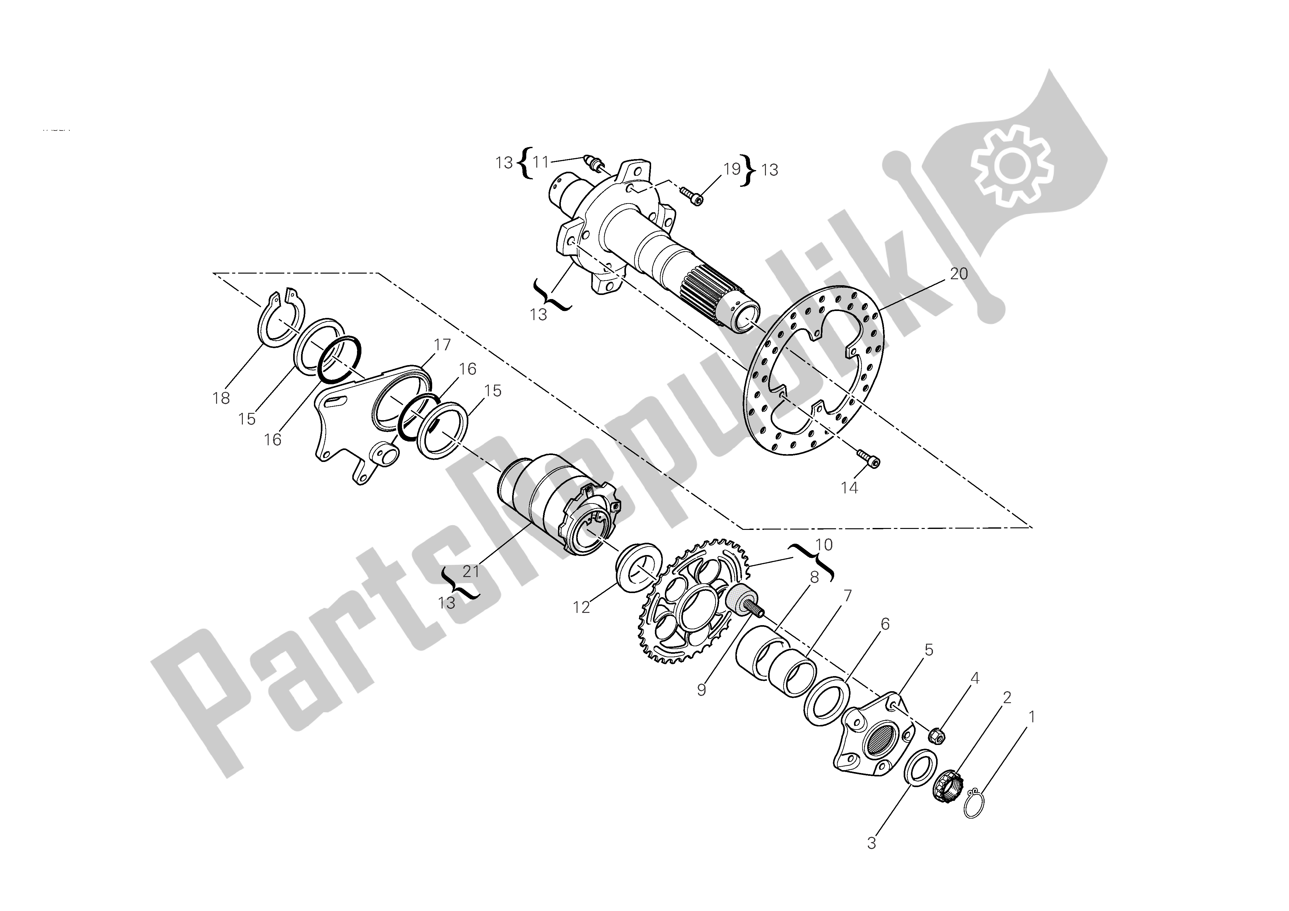 Tutte le parti per il Asse Ruota Posteriore del Ducati Monster S4 RS 1000 2008