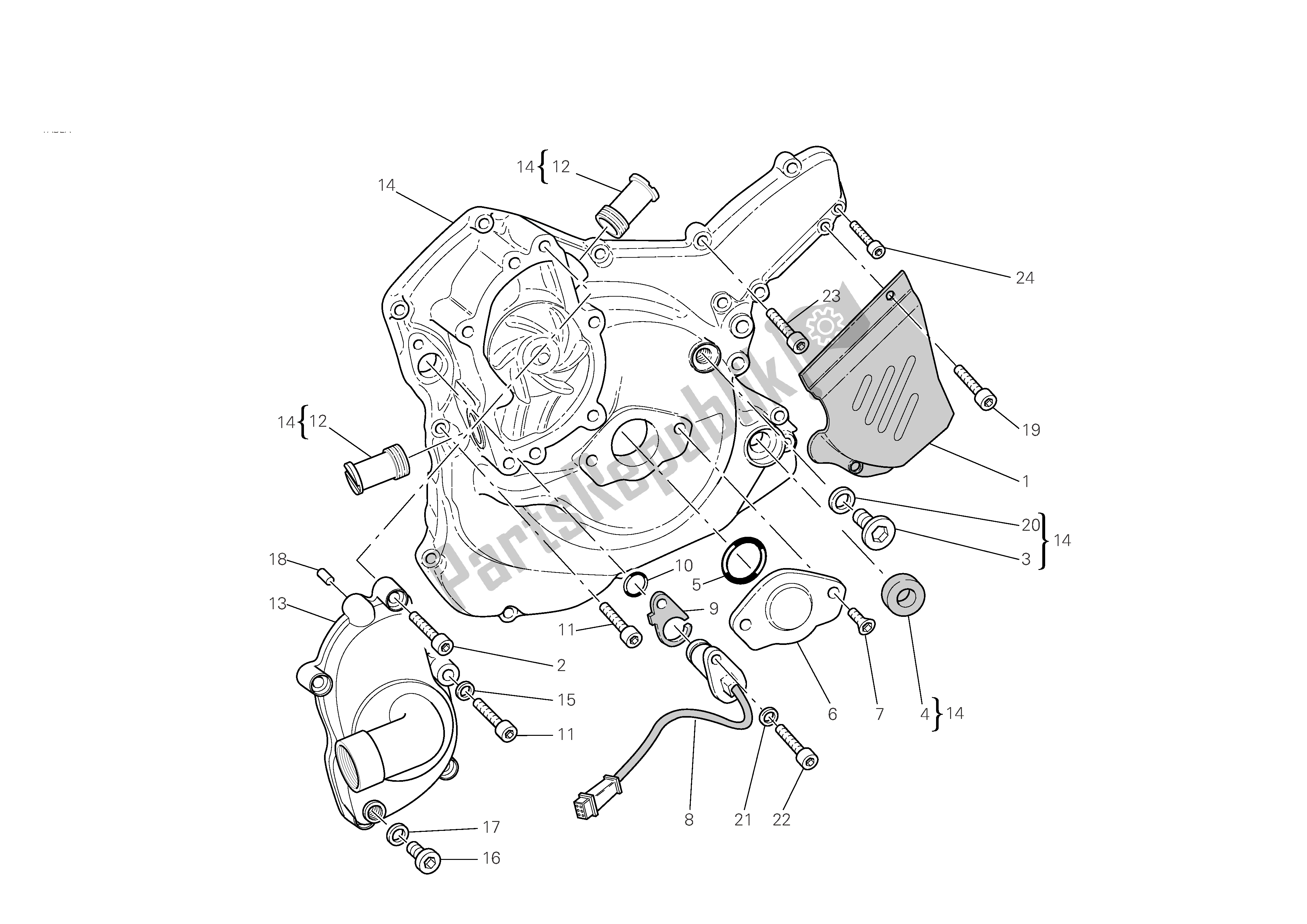 Tutte le parti per il Coperchio Carter Pompa Lato Acqua del Ducati Monster S4 RS 1000 2008