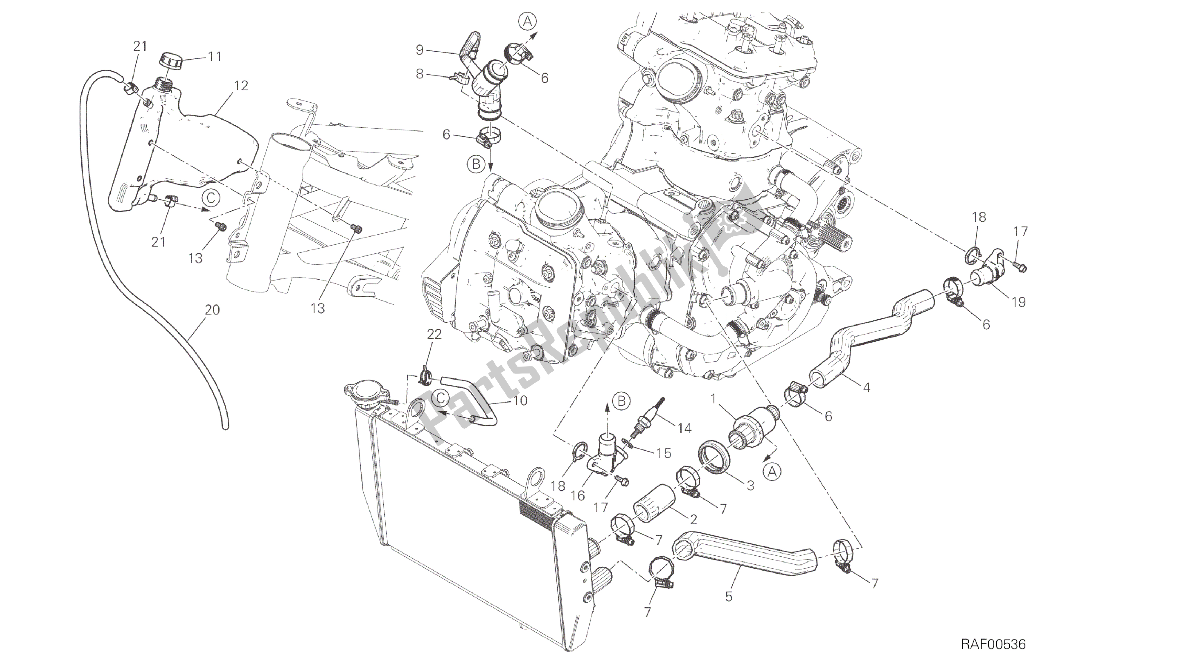 All parts for the Drawing 031 - Cooling Circuit [mod:ms1200;xst:aus,eur,fra,jap]group Frame of the Ducati Multistrada 1200 2015
