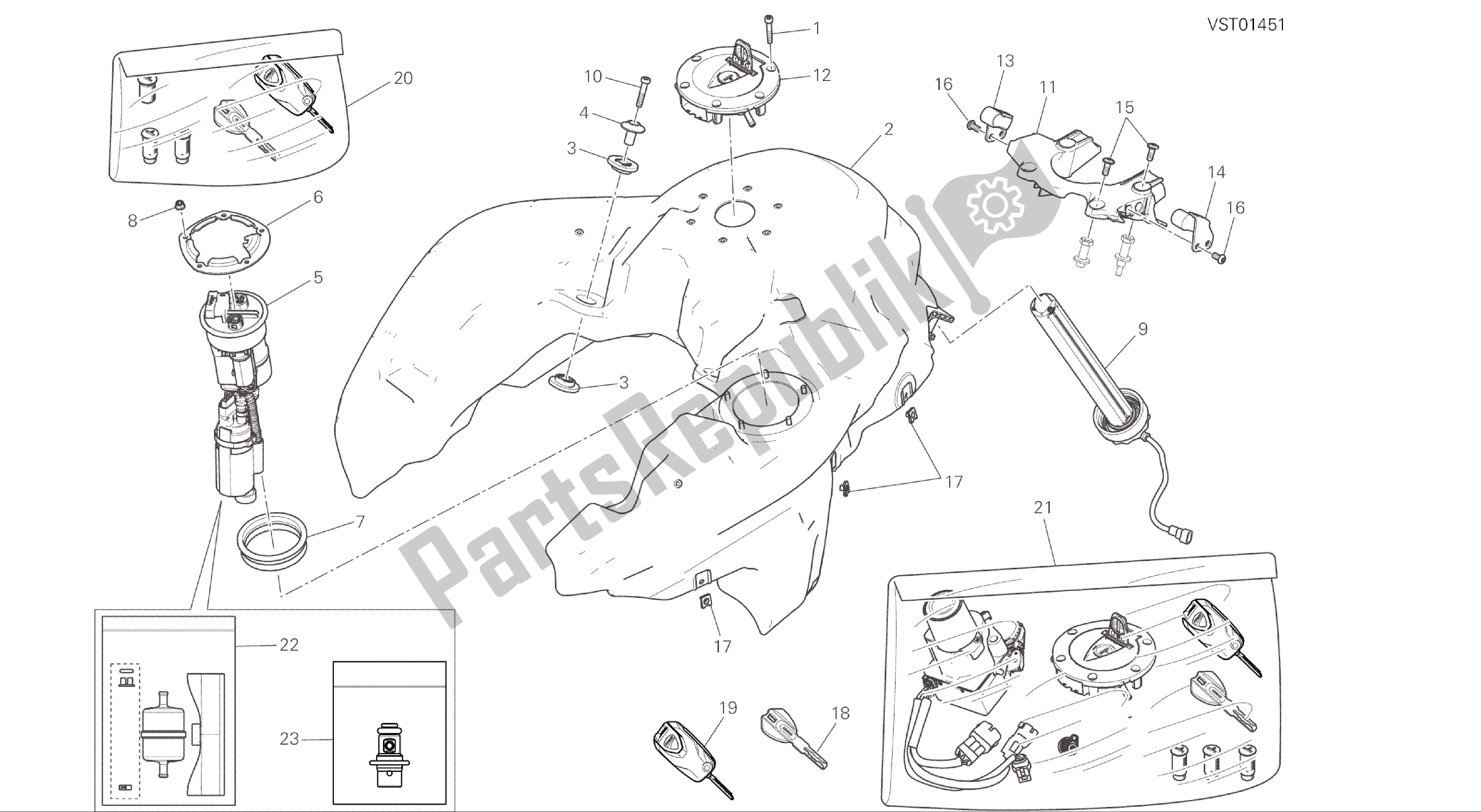 Alle onderdelen voor de Tekening 032 - Brandstoftank [mod: Ms1200; Xst: Aus, Eur, Fra, Jap] Groepsframe van de Ducati Multistrada 1200 2015