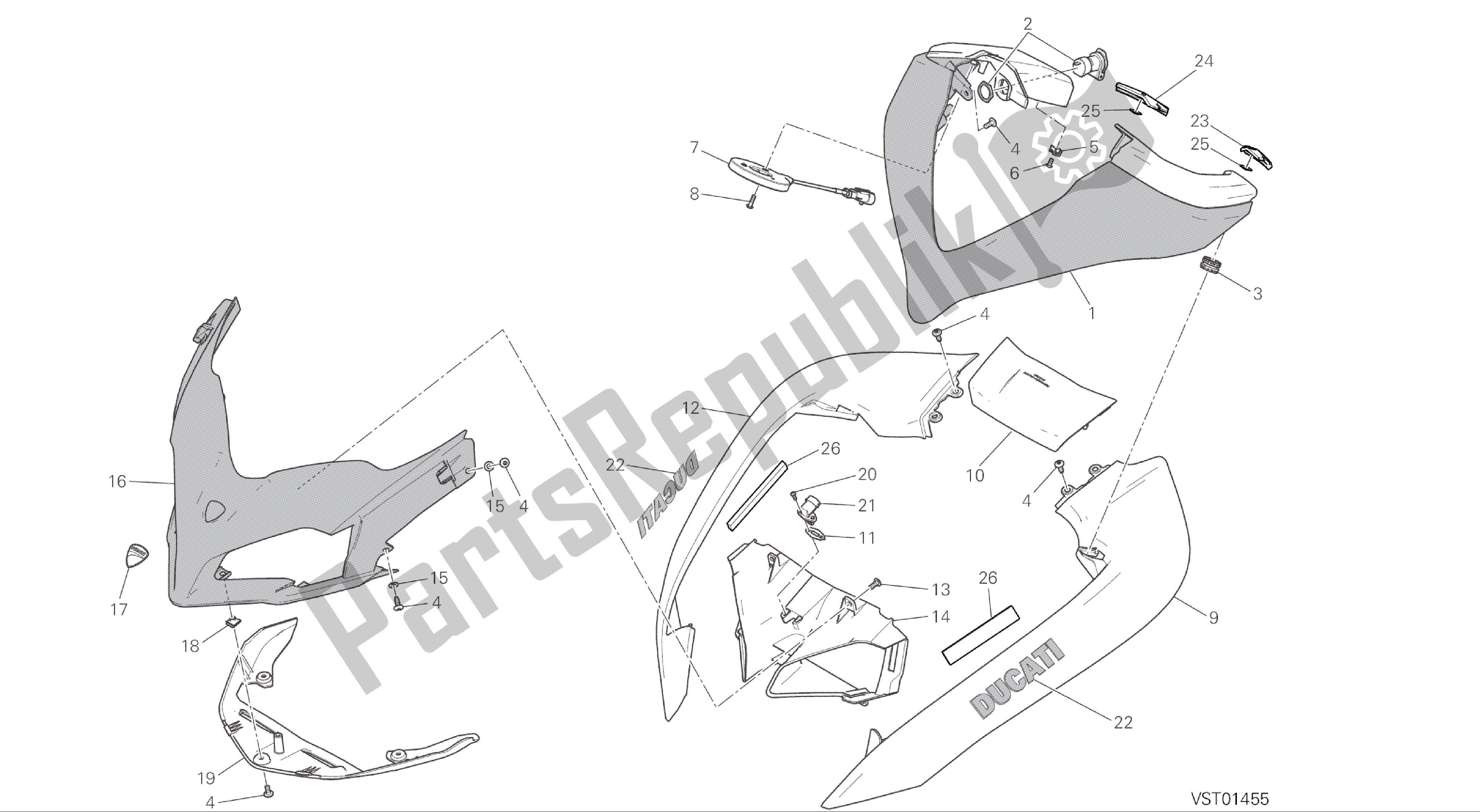 Tutte le parti per il Disegno 034 - Cowling [mod: Ms1200; Xst: Aus, Eur, Fra, Jap] Cornice Di Gruppo del Ducati Multistrada 1200 2015