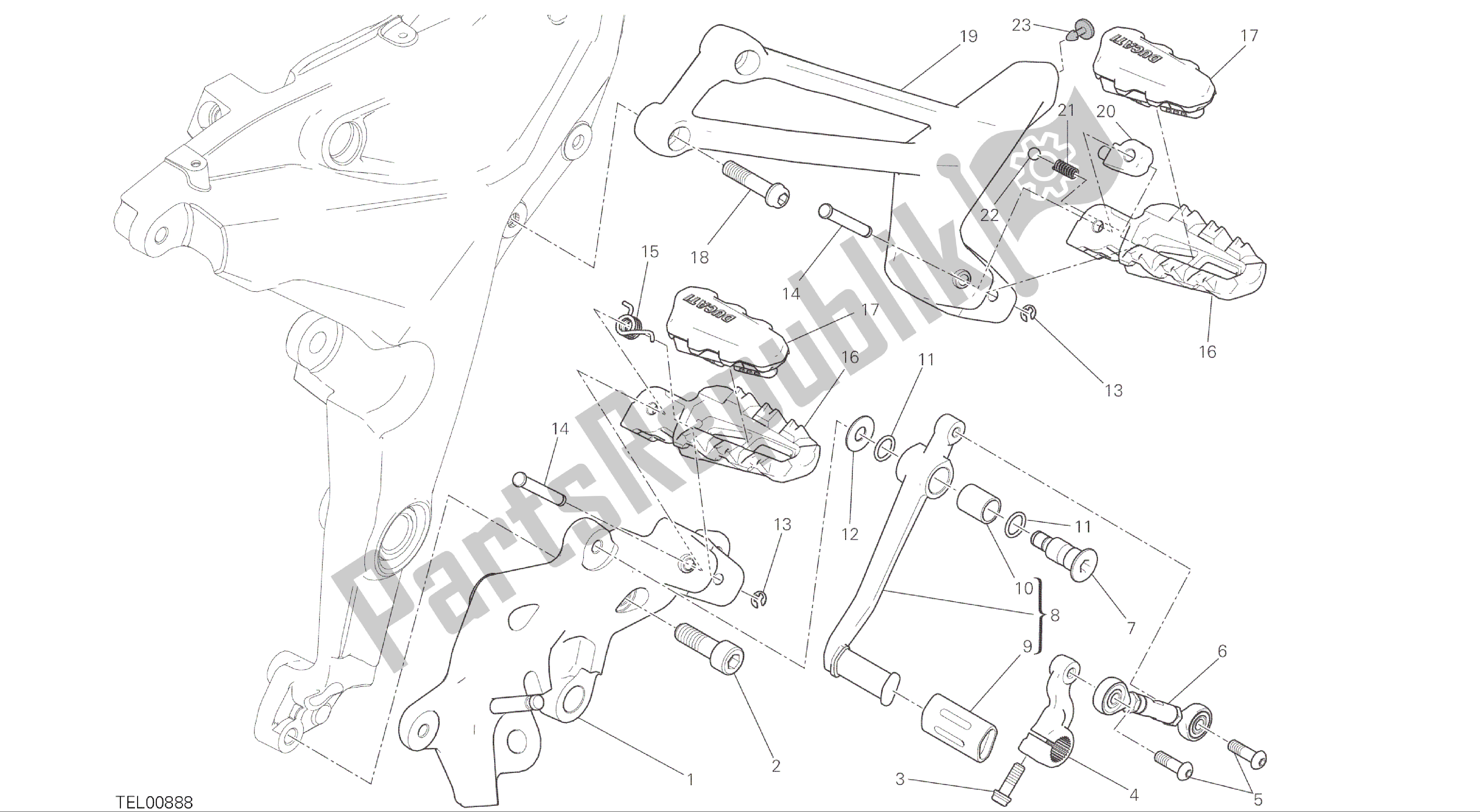 Alle onderdelen voor de Tekening 27c - Voetsteunen, Links [mod: Ms1200; Xst: Aus, Eur, Fra, Jap] Groepsframe van de Ducati Multistrada 1200 2015