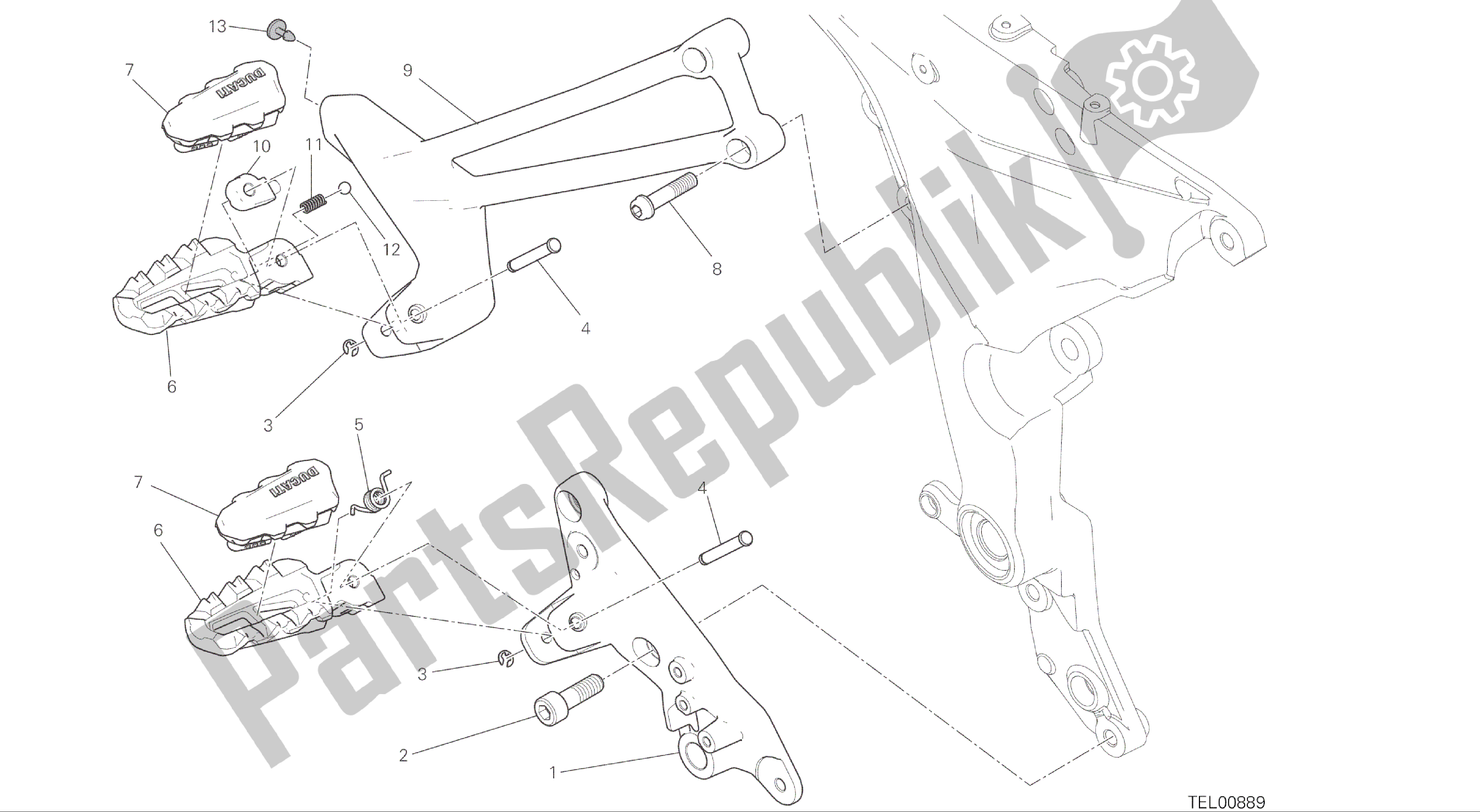 Alle onderdelen voor de Tekening 27d - Voetsteunen Rechts [mod: Ms1200; Xst: Aus, Eur, Fra, Jap] Groepsframe van de Ducati Multistrada 1200 2015