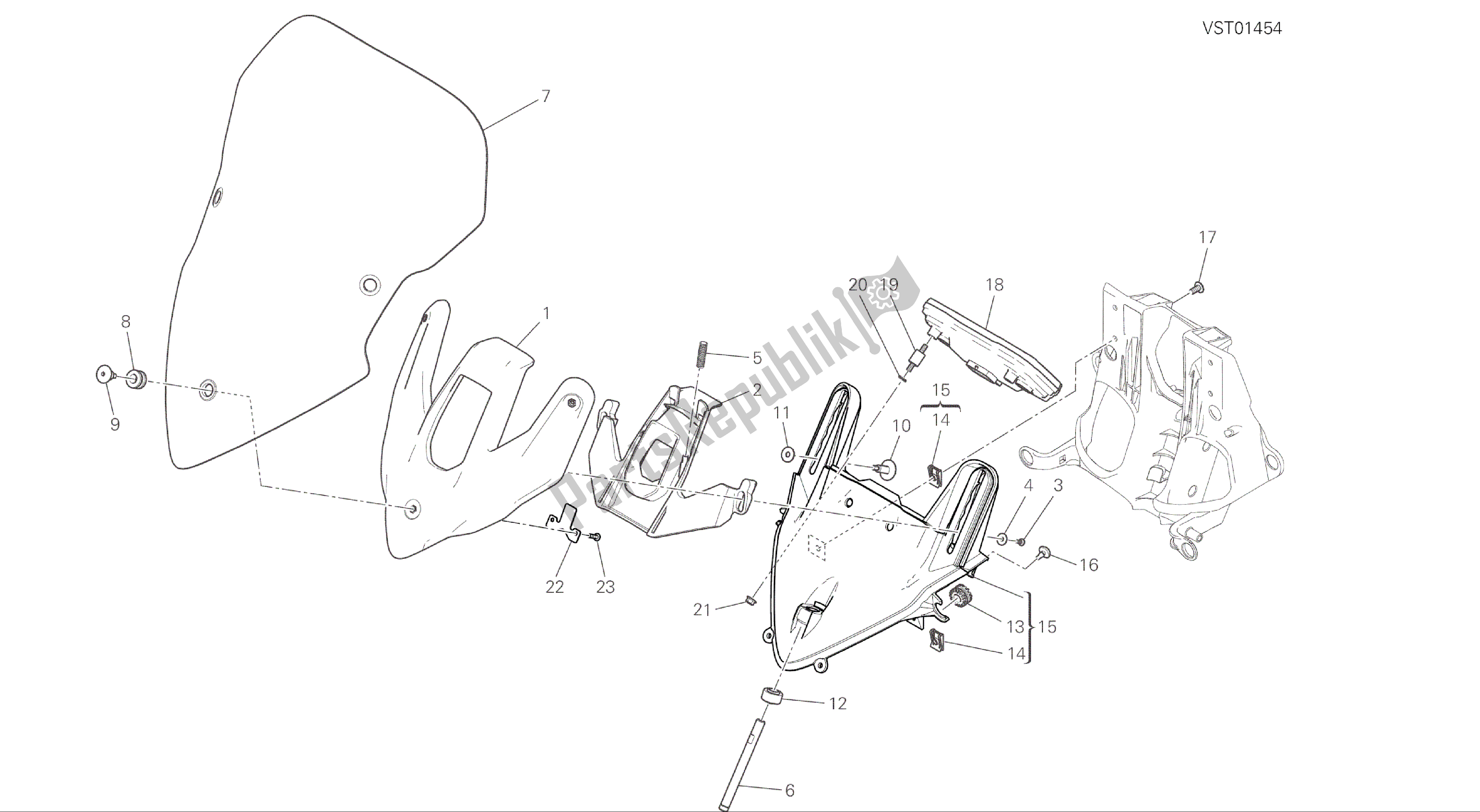 Alle onderdelen voor de Tekening 34c - Voorruit [mod: Ms1200; Xst: Aus, Eur, Fra, Jap] Groepsframe van de Ducati Multistrada 1200 2015