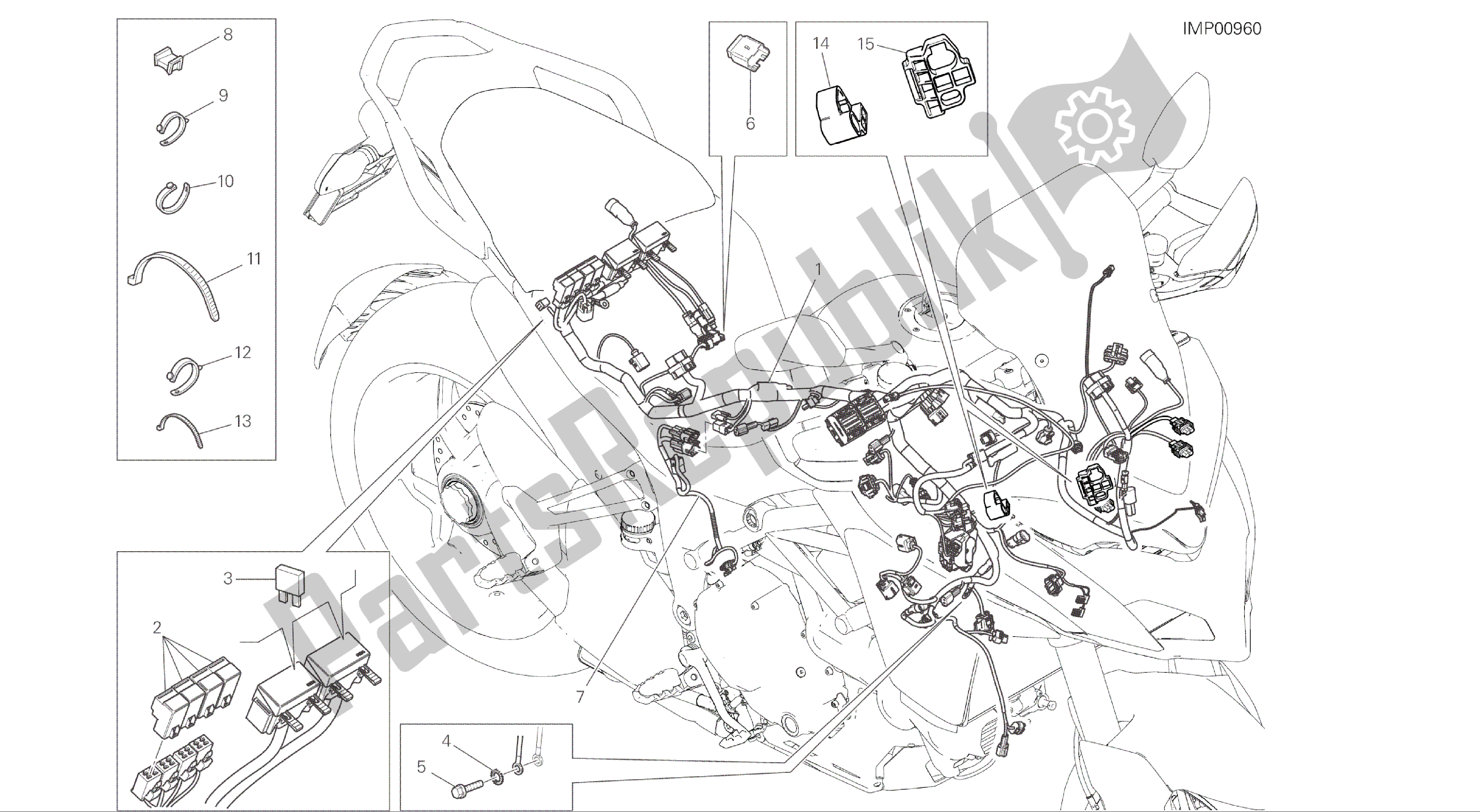 Alle onderdelen voor de Tekening 18b - Kabelboom [mod: Ms1200; Xst: Aus, Eur, Fra, Jap] Groep Elektrisch van de Ducati Multistrada 1200 2015