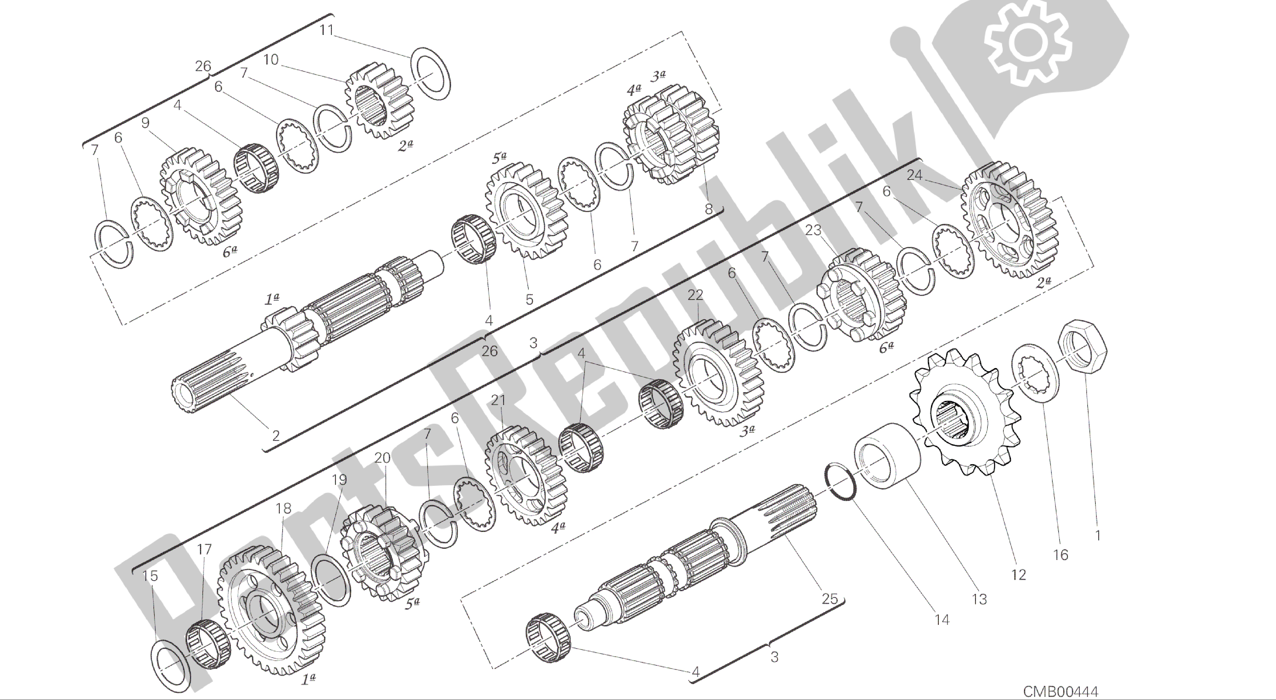 Alle onderdelen voor de Tekening 003 - Versnellingsbak [mod: Ms1200; Xst: Aus, Eur, Fra, Jap] Groepsmotor van de Ducati Multistrada 1200 2015