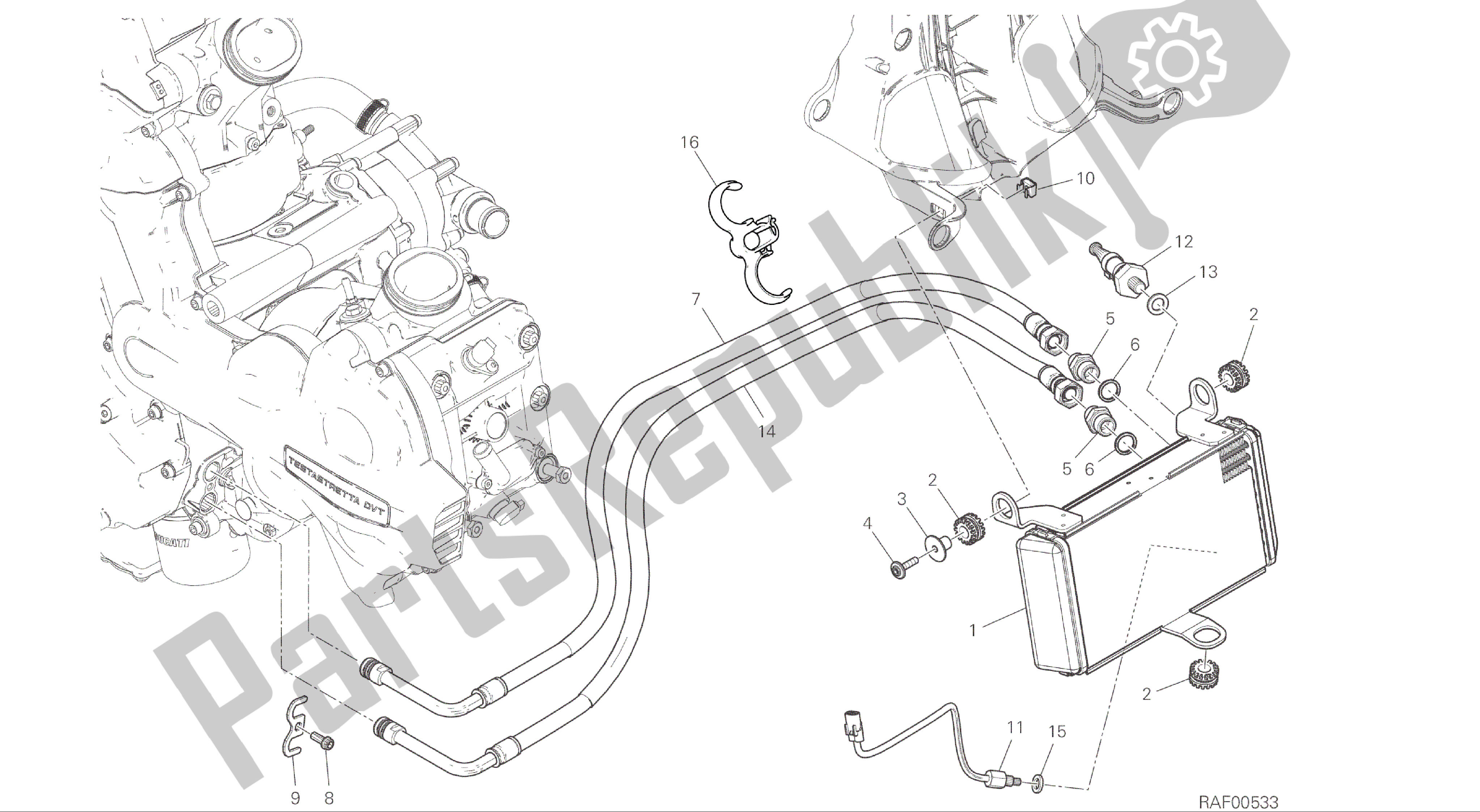 Alle onderdelen voor de Tekening 016 - Oliekoeler [mod: Ms1200; Xst: Aus, Eur, Fra, Jap] Groepsmotor van de Ducati Multistrada 1200 2015