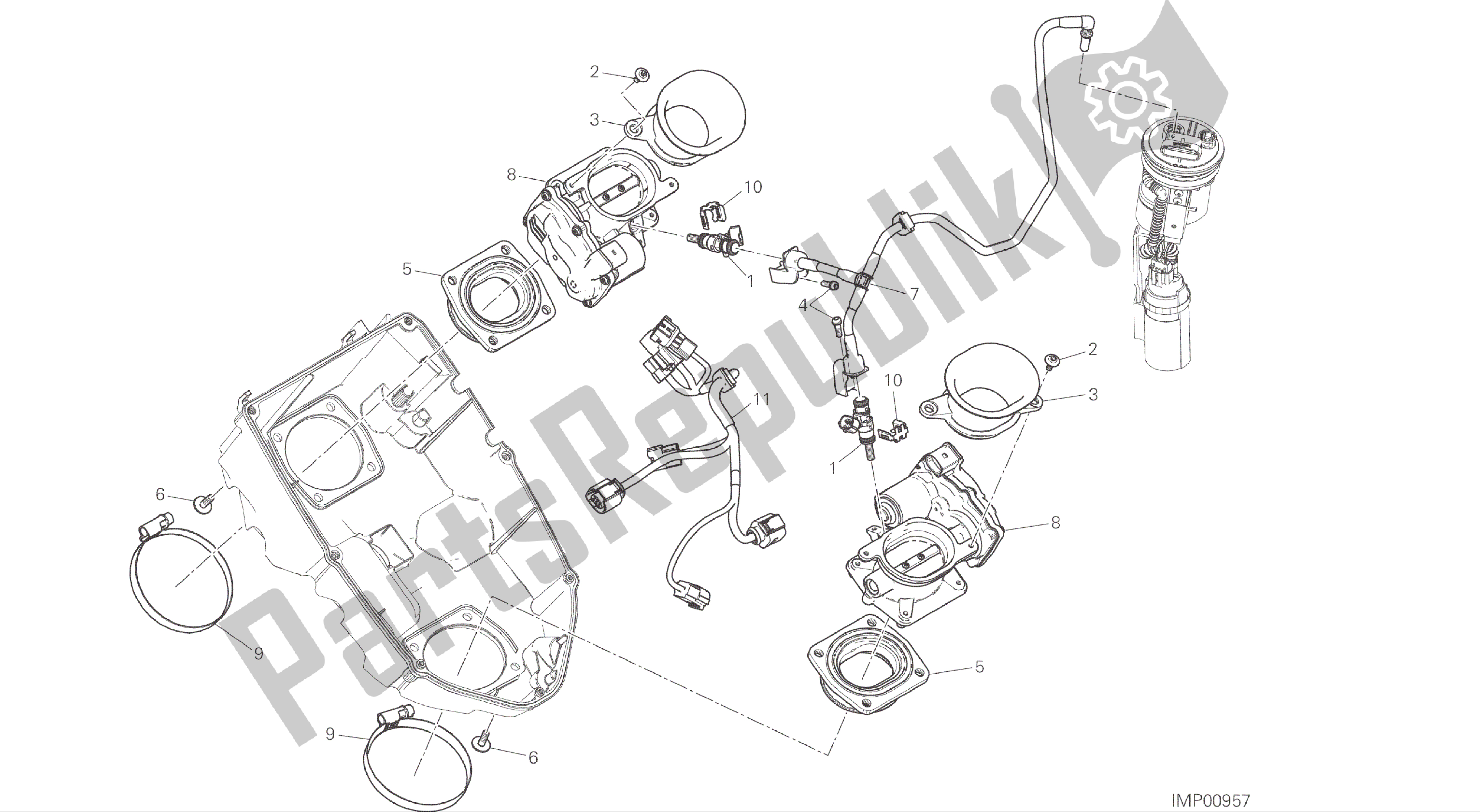 Tutte le parti per il Disegno 017 - Corpo Farfallato [mod: Ms1200; Xst: Aus, Eur, Fra, Jap] Gruppo Motore del Ducati Multistrada 1200 2015