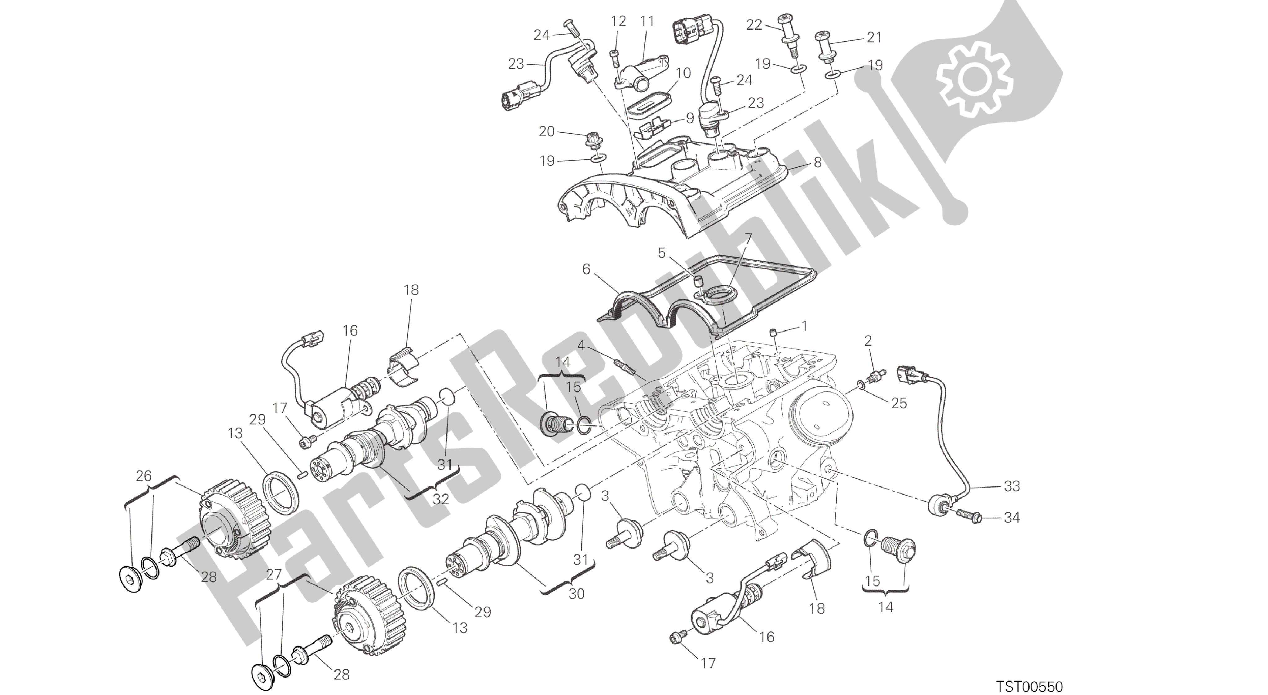 Tutte le parti per il Disegno 13a - Testata Verticale - Fasatura [mod: Ms1200; Xst: Aus, Eur, Fra, Jap] Gruppo Motore del Ducati Multistrada 1200 2015