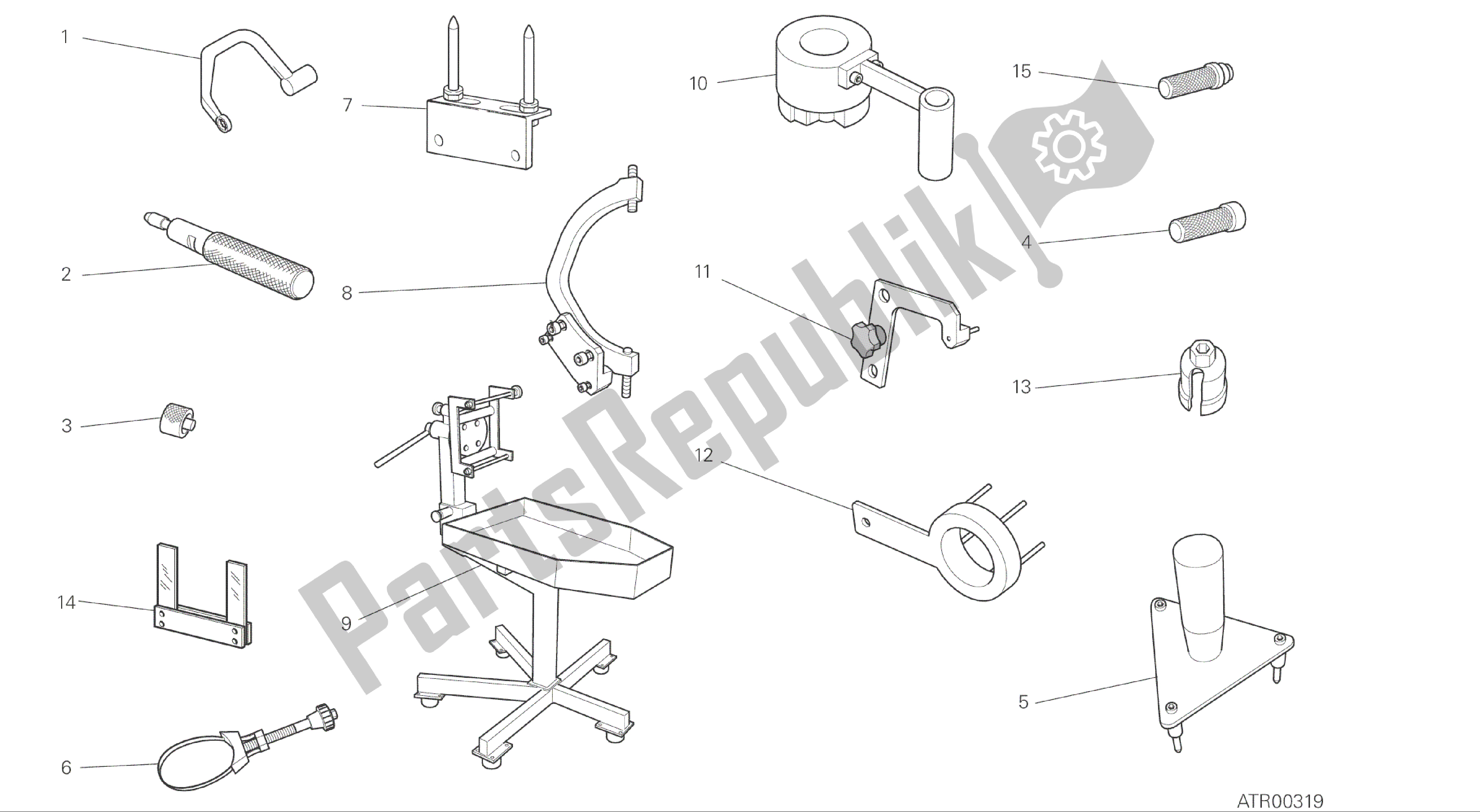 Alle onderdelen voor de Tekening 001 - Workshop Service Tools [mod: Ms1200; Xst: Aus, Eur, Fra, Jap] Groepstools van de Ducati Multistrada 1200 2015