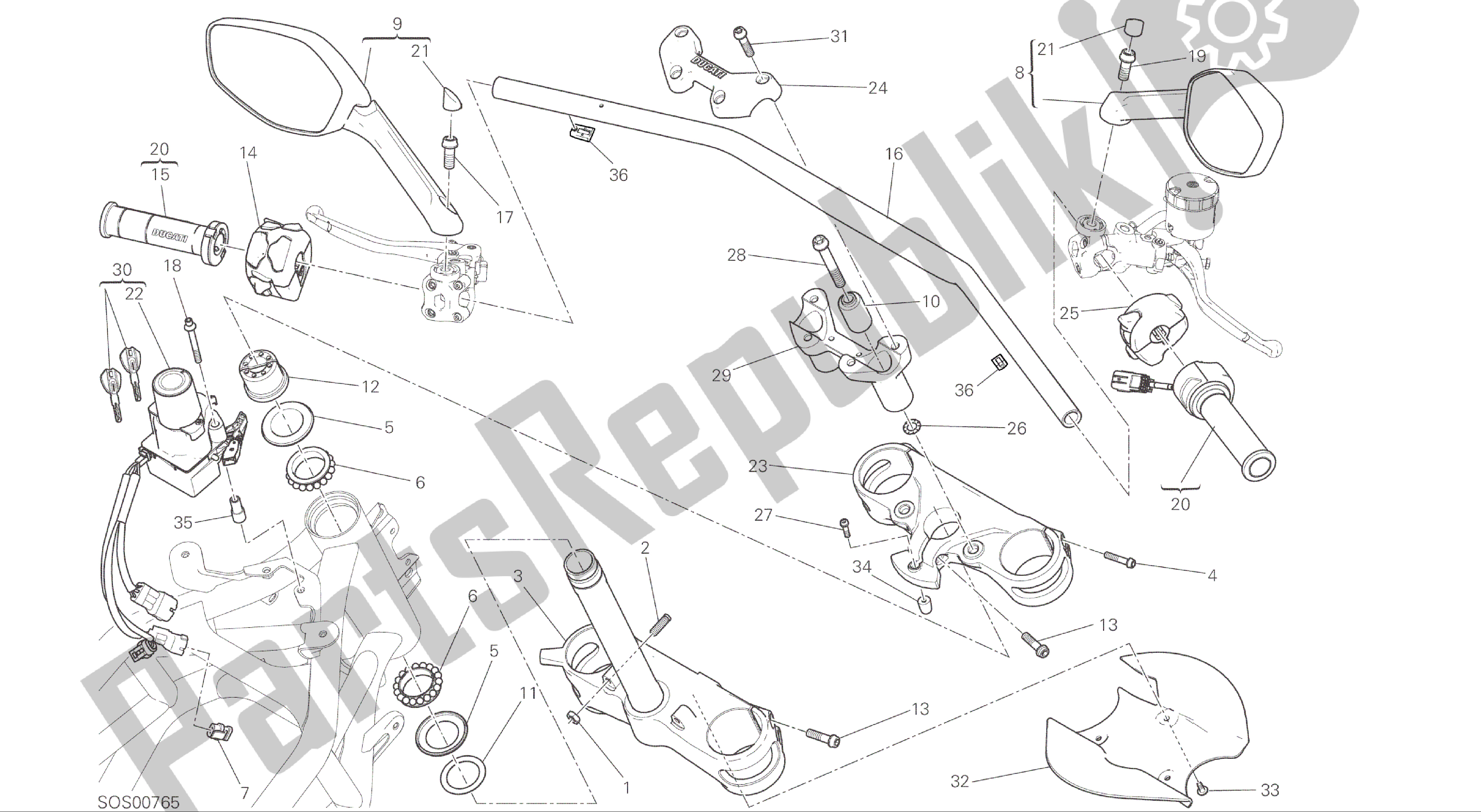 Toutes les pièces pour le Dessin 021 - Guidon [mod: Ms1200; Xst: Aus, Eur, Fra, Jap] Cadre De Groupe du Ducati Multistrada 1200 2015
