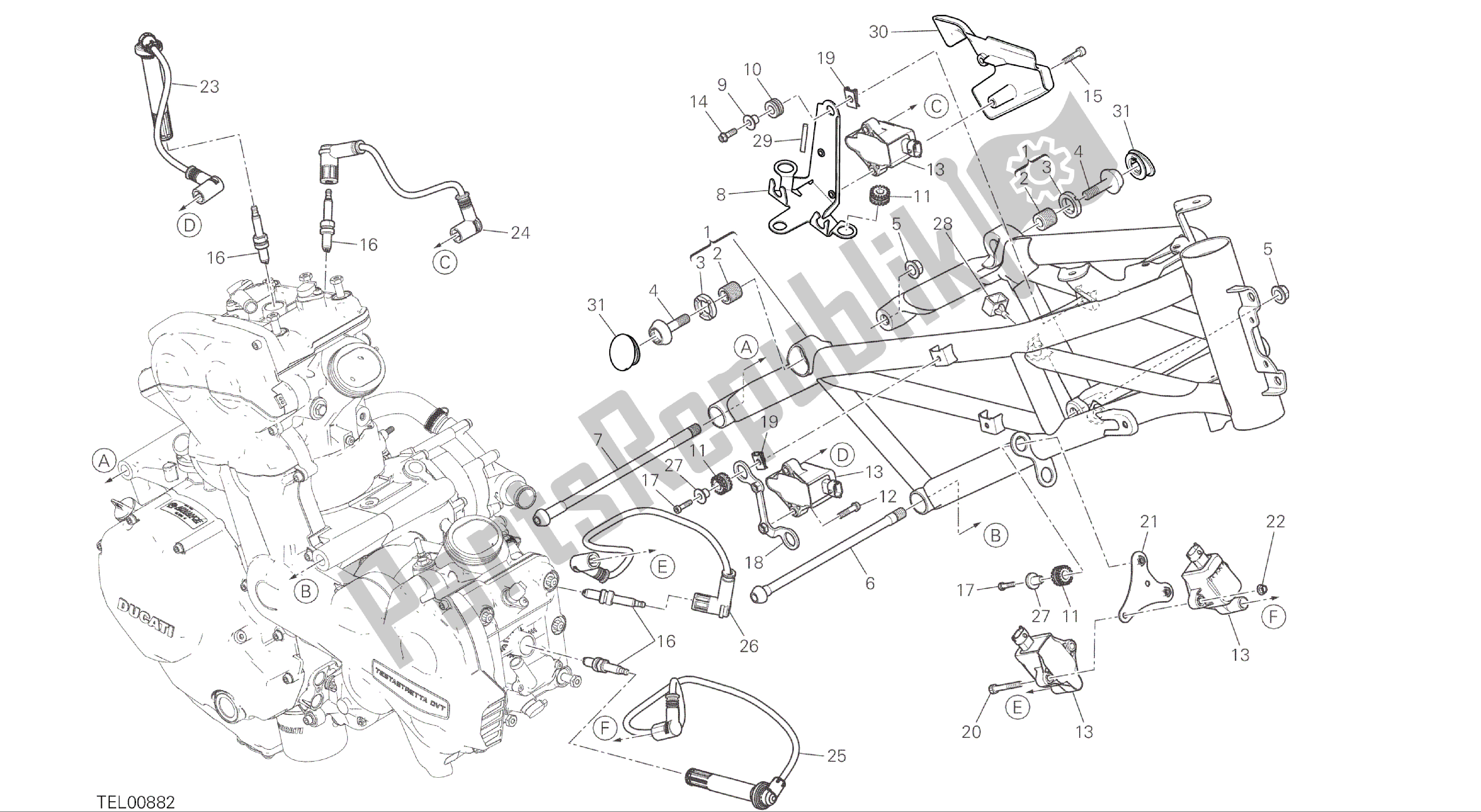 Todas as partes de Desenho 022 - Quadro [mod: Ms1200; Xst: Aus, Eur, Fra, Jap] Quadro De Grupo do Ducati Multistrada 1200 2015