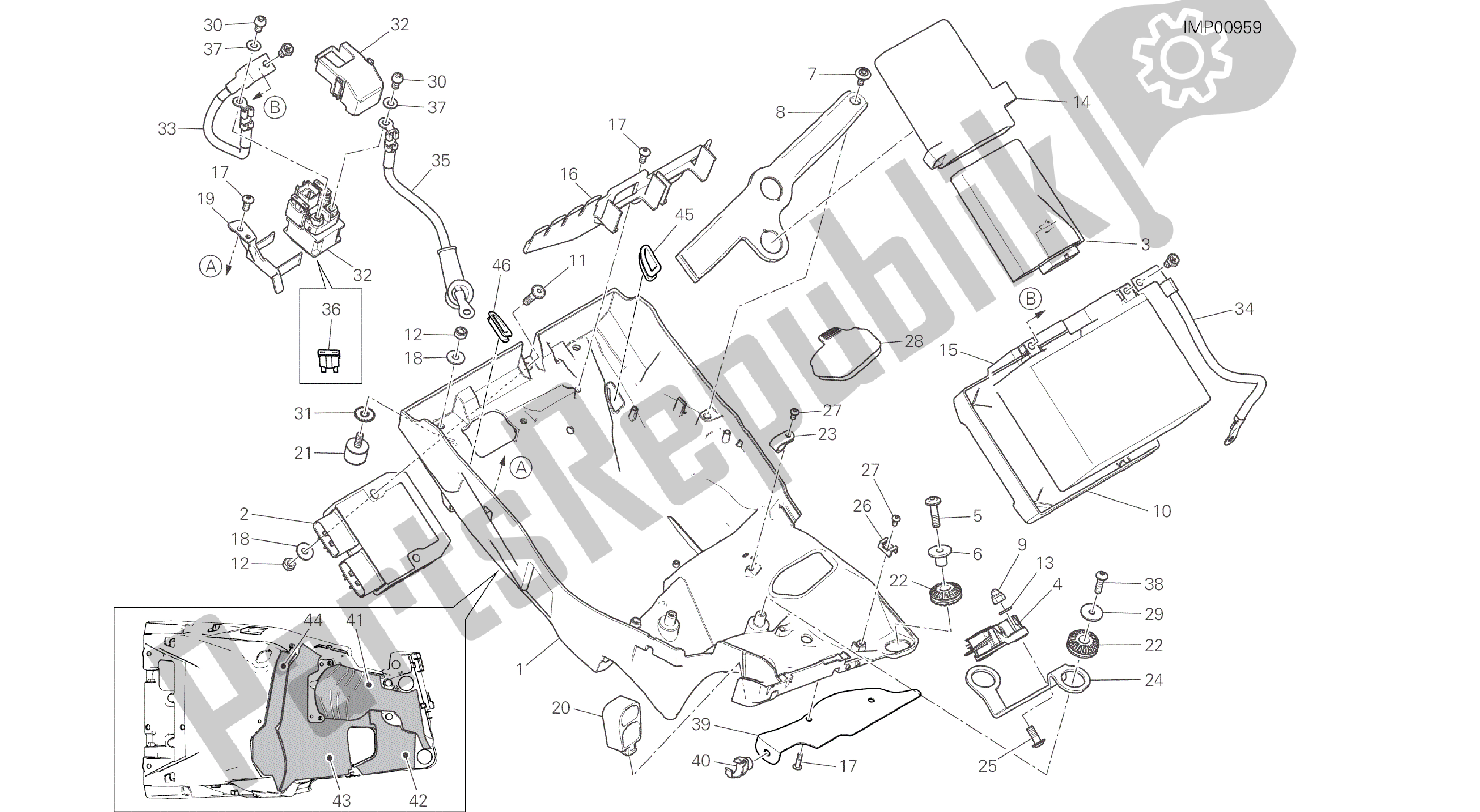 Todas las partes para Dibujo 018 - Soporte De Batería [mod: Ms1200; Xst: Aus, Eur, Fra, Jap] Grupo Eléctrico de Ducati Multistrada 1200 2015