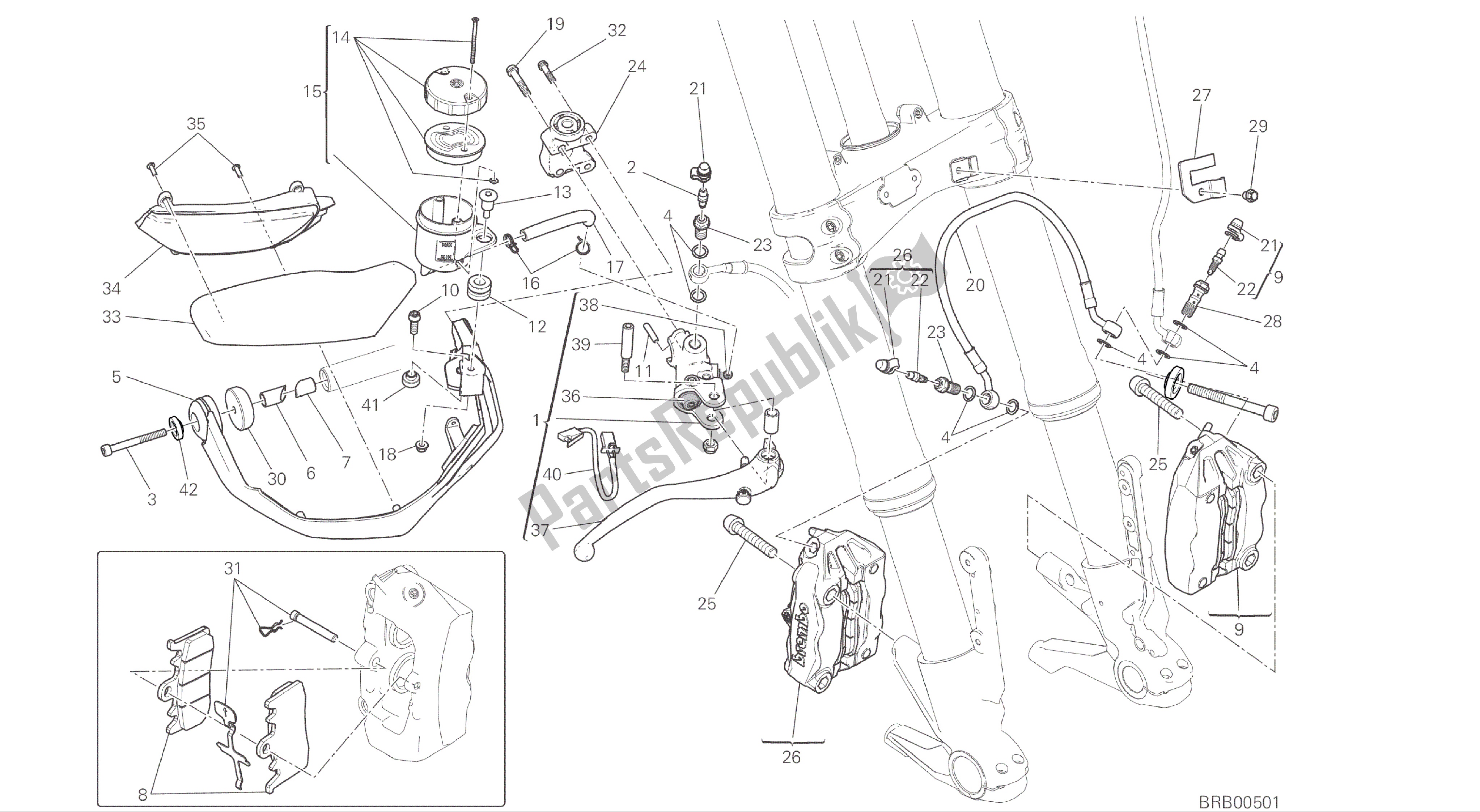Tutte le parti per il Disegno 024 - Sistema Frenante Anteriore [mod: Ms1200; Xst: Aus, Eur, Fra, Jap] Gruppo Telaio del Ducati Multistrada 1200 2015
