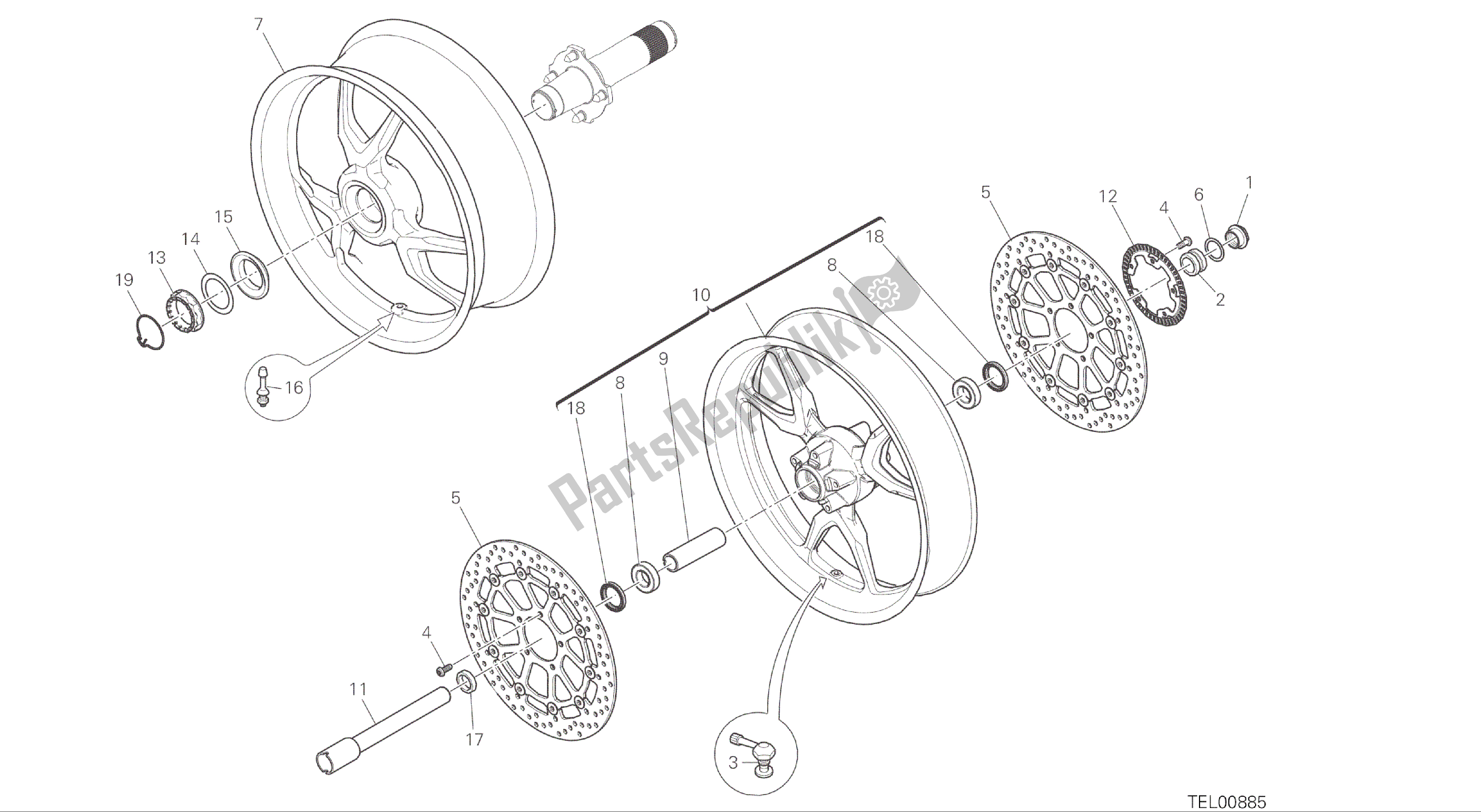 Todas las partes para Dibujo 026 - Ruedas [mod: Ms1200; Xst: Marco De Grupo Aus, Eur, Fra, Jap] de Ducati Multistrada 1200 2015