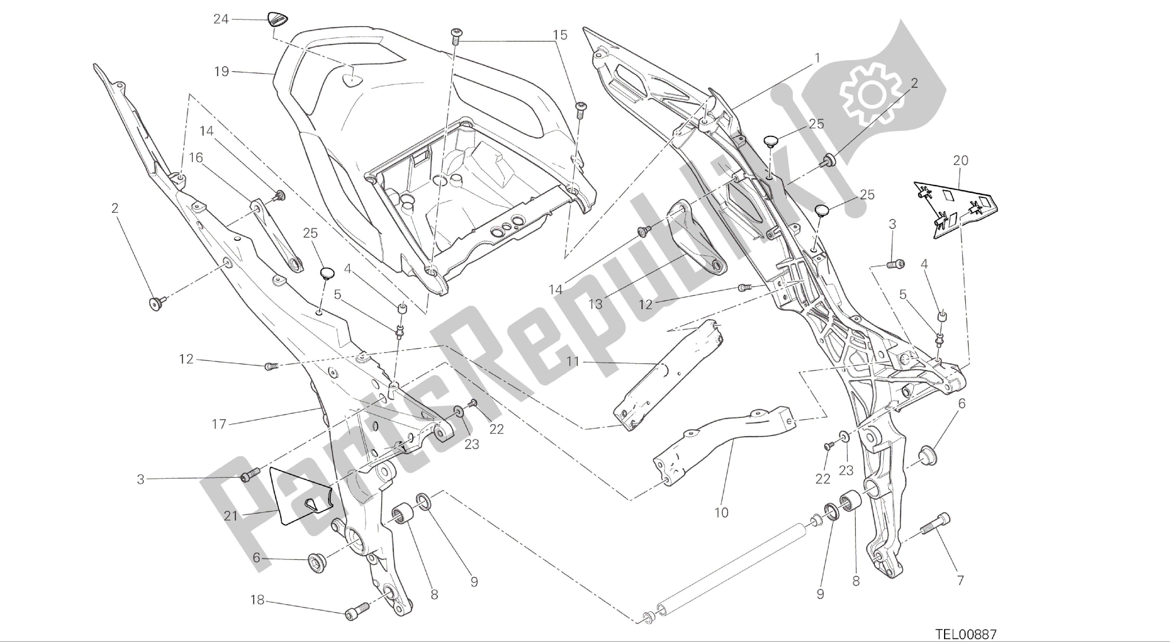 Tutte le parti per il Disegno 027 - Telaio Posteriore Comp. [mod: Ms1200; Xst: Aus, Eur, Fra, Jap] Frame Di Gruppo del Ducati Multistrada 1200 2015