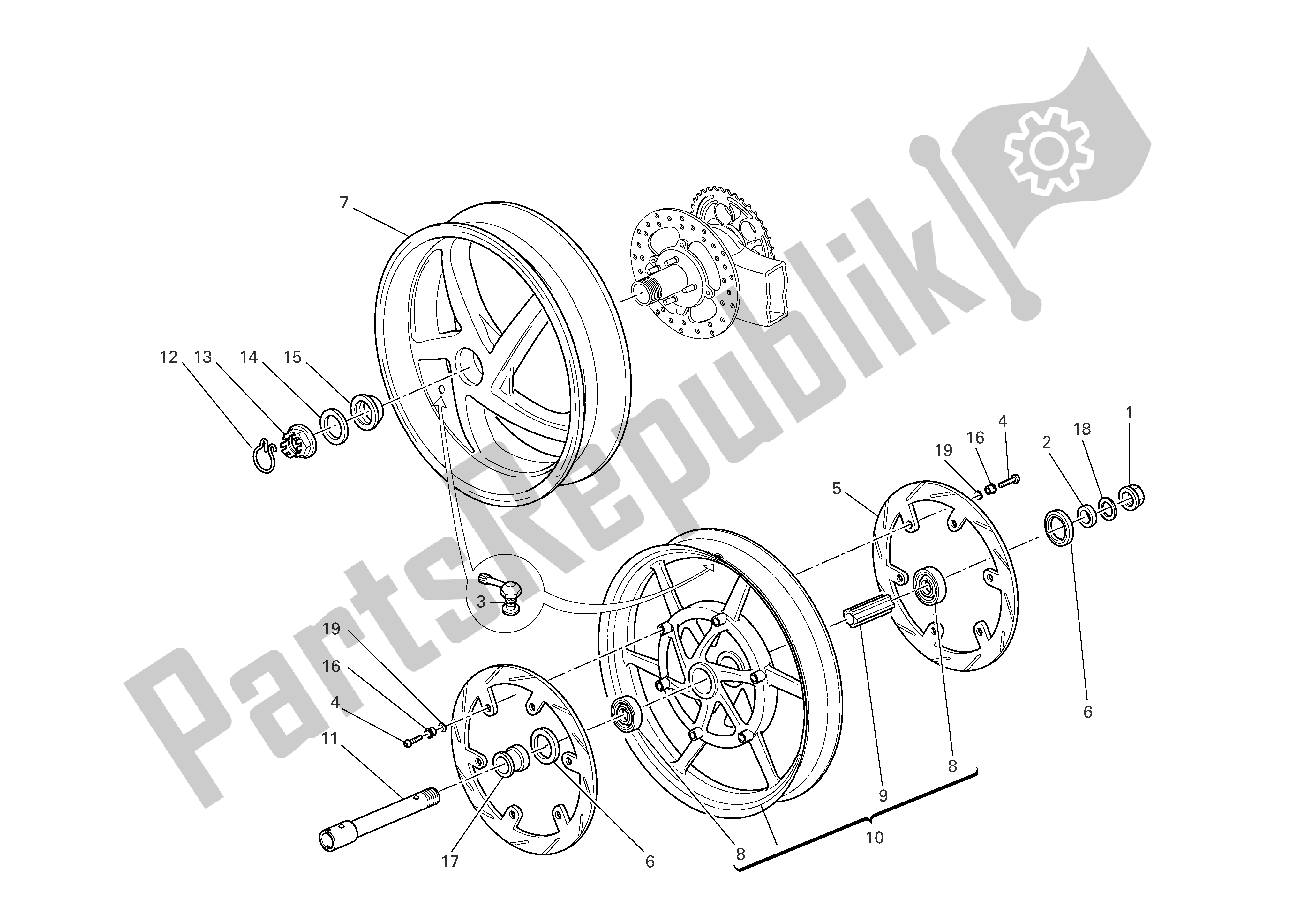 Todas as partes de Rodas Dianteiras E Traseiras do Ducati Multistrada 1000 2003