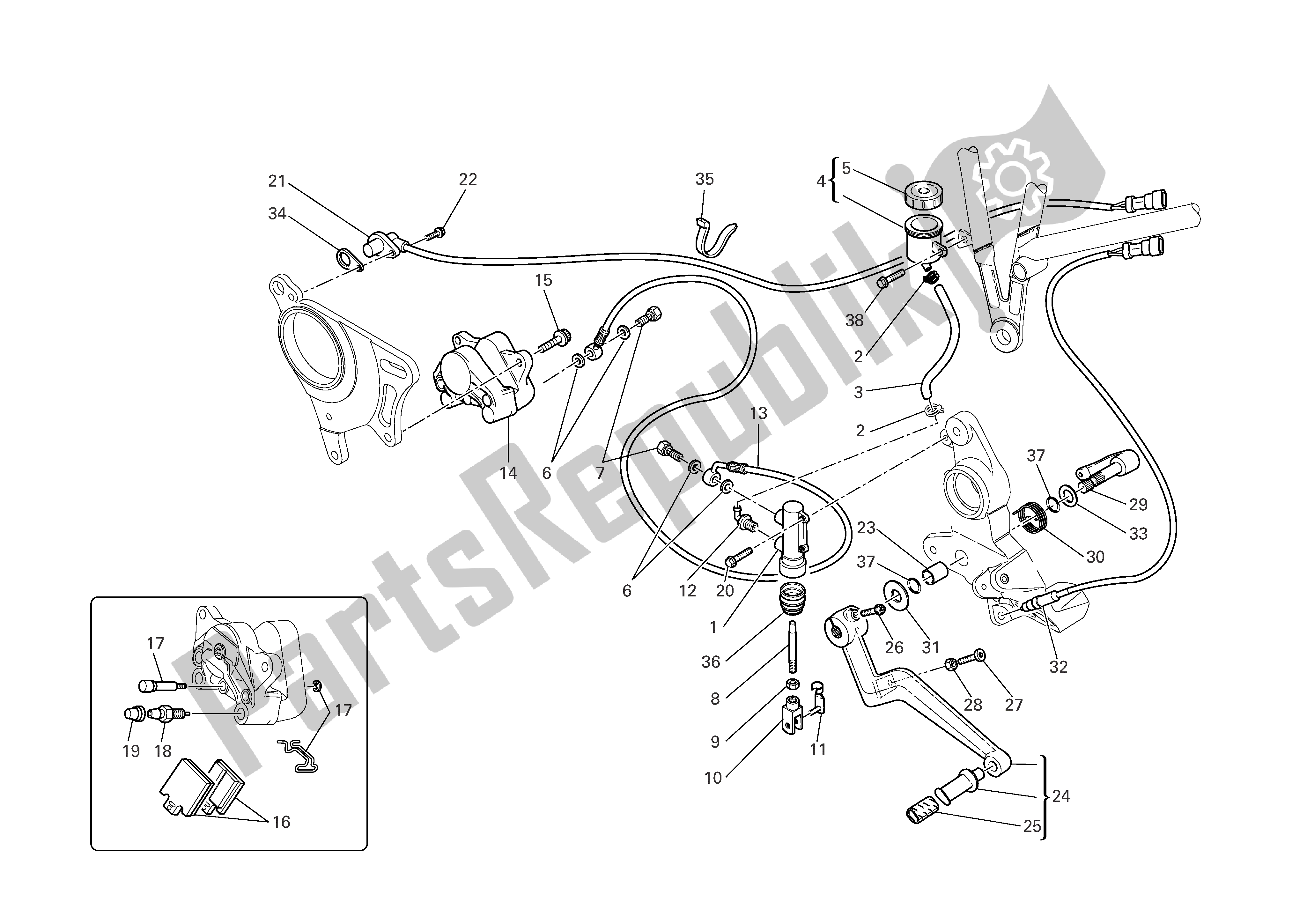 Alle onderdelen voor de Achterrem van de Ducati Multistrada 1000 2003