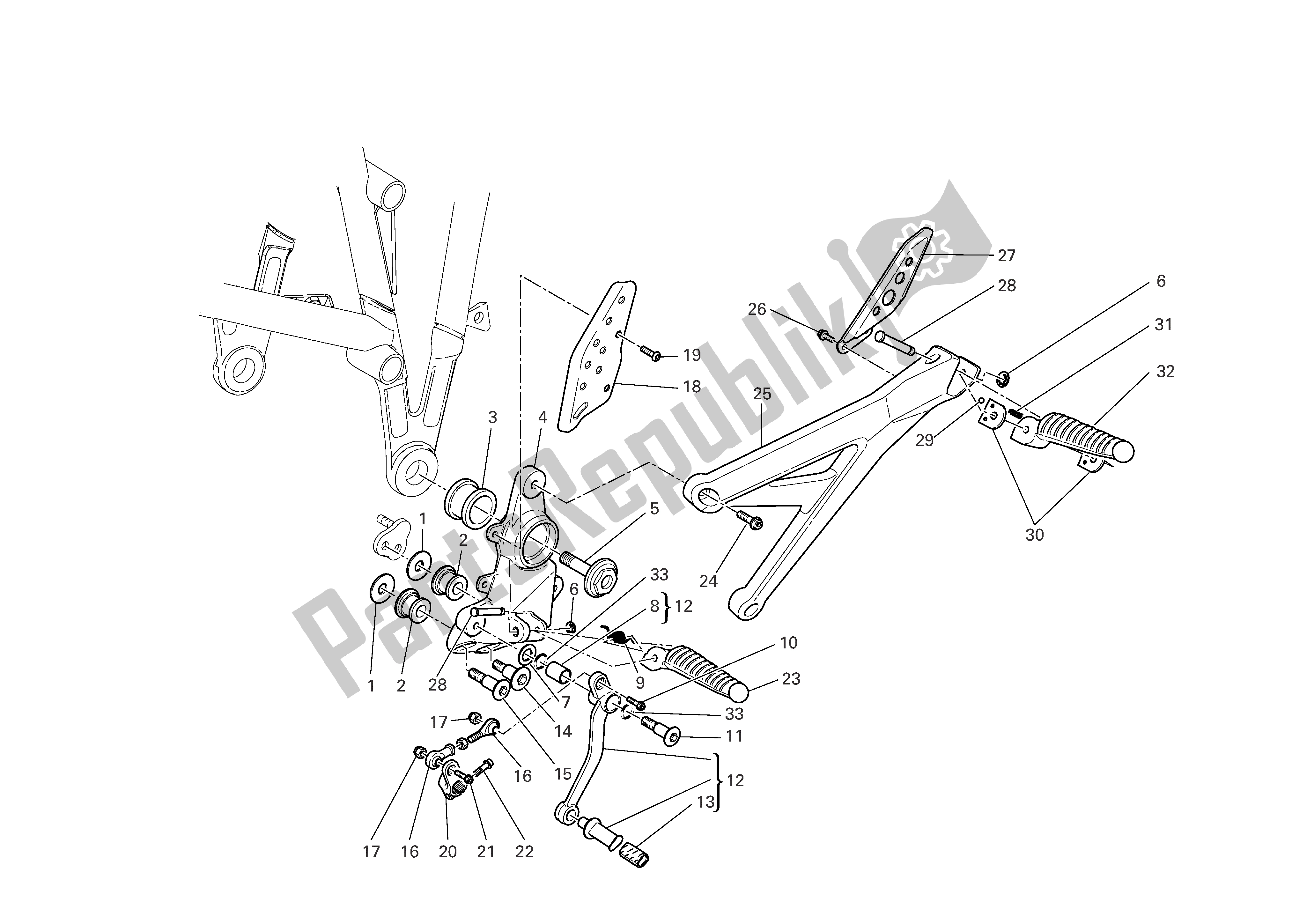 Todas las partes para L. H. Reposapiés de Ducati Multistrada 1000 2003