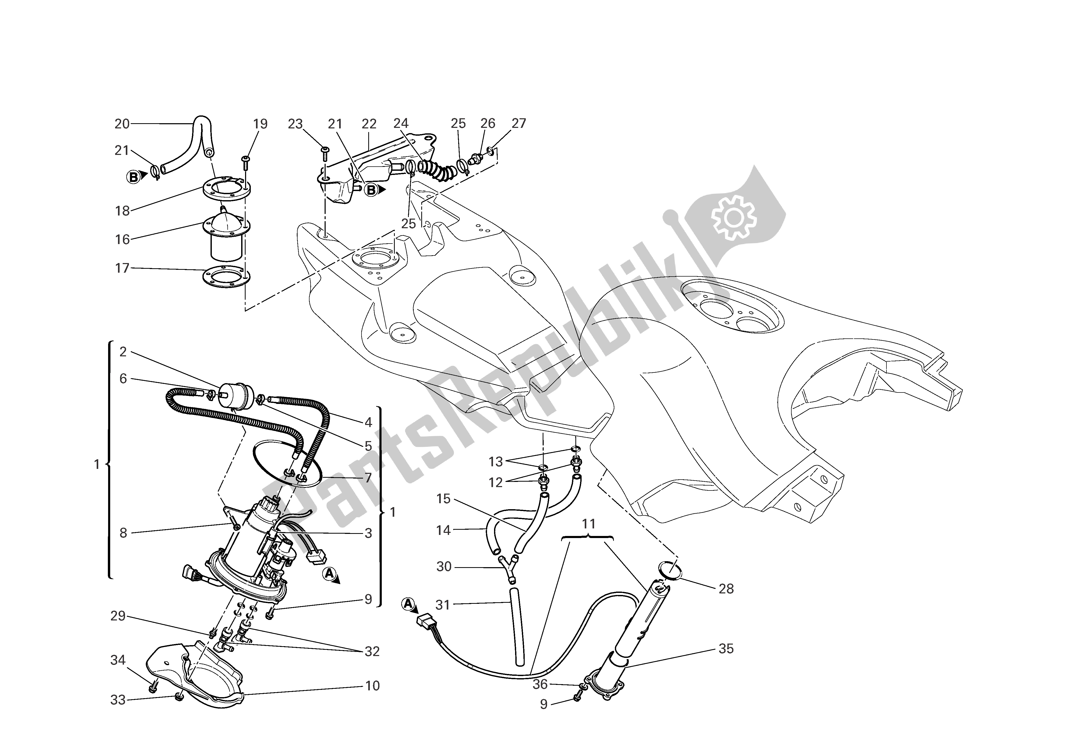 Alle onderdelen voor de Brandstof Systeem van de Ducati Multistrada 1000 2003