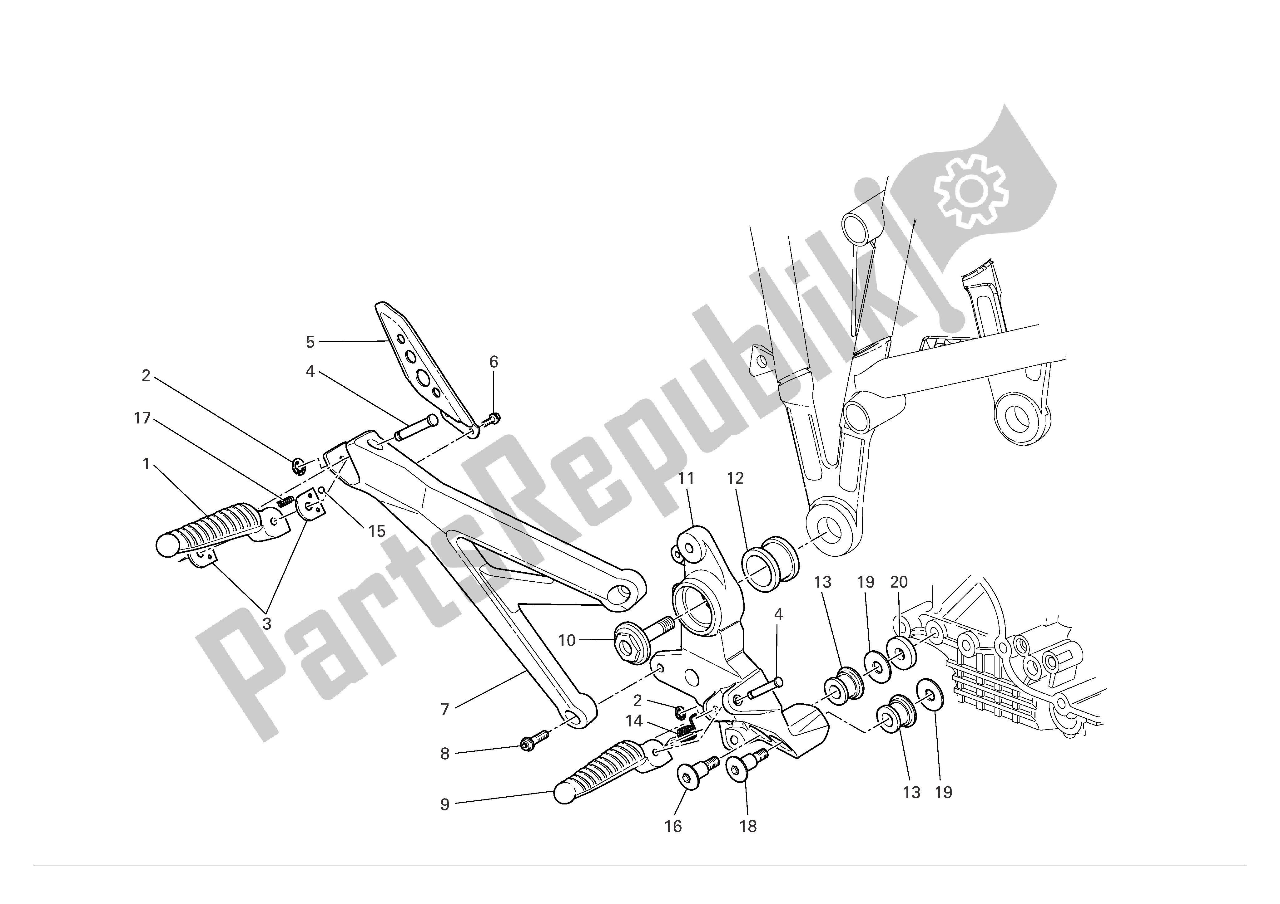 Tutte le parti per il R. H. Poggiapiedi del Ducati Multistrada 1000 2004