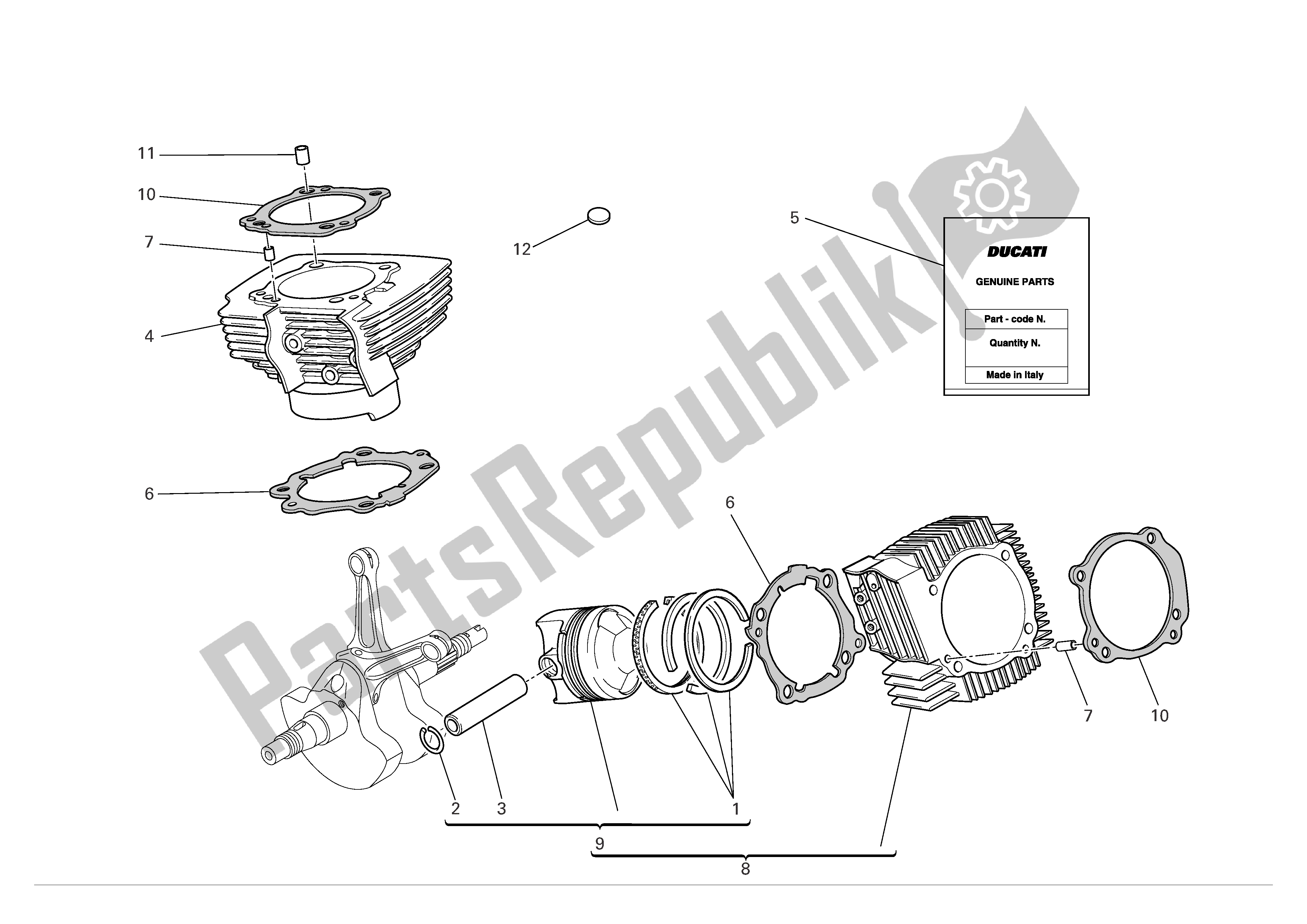 Tutte le parti per il Cilindri - Pistoni del Ducati Multistrada 1000 2004