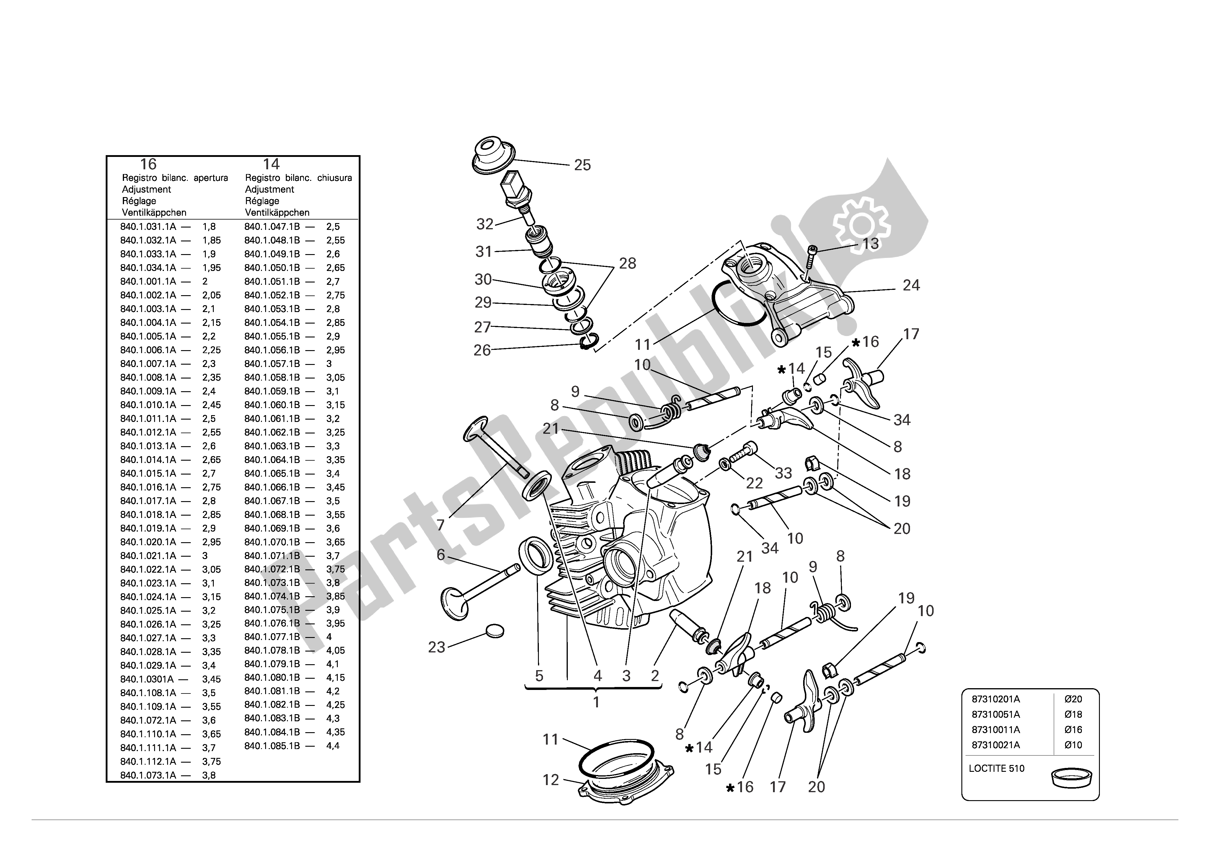 Tutte le parti per il Testata Orizzontale del Ducati Multistrada 1000 2004