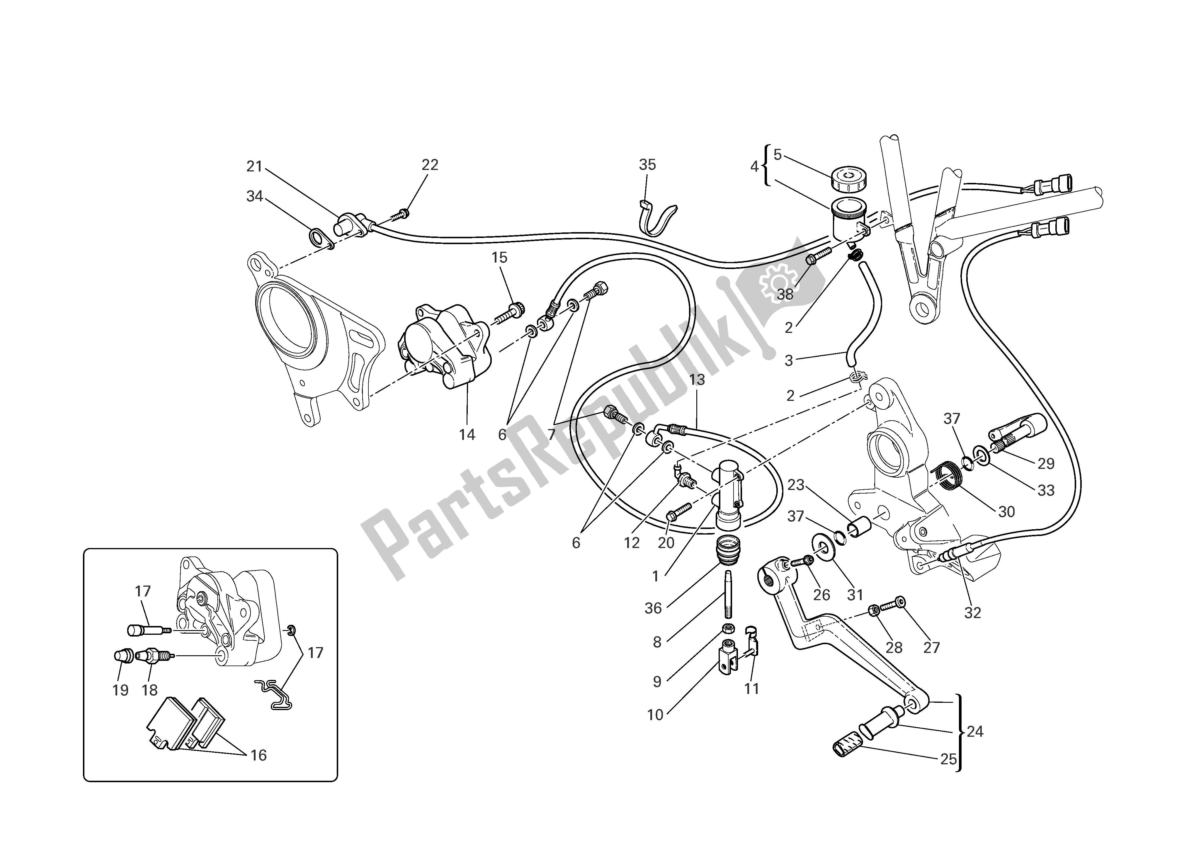 Tutte le parti per il Freno Posteriore del Ducati Multistrada 1000 2006