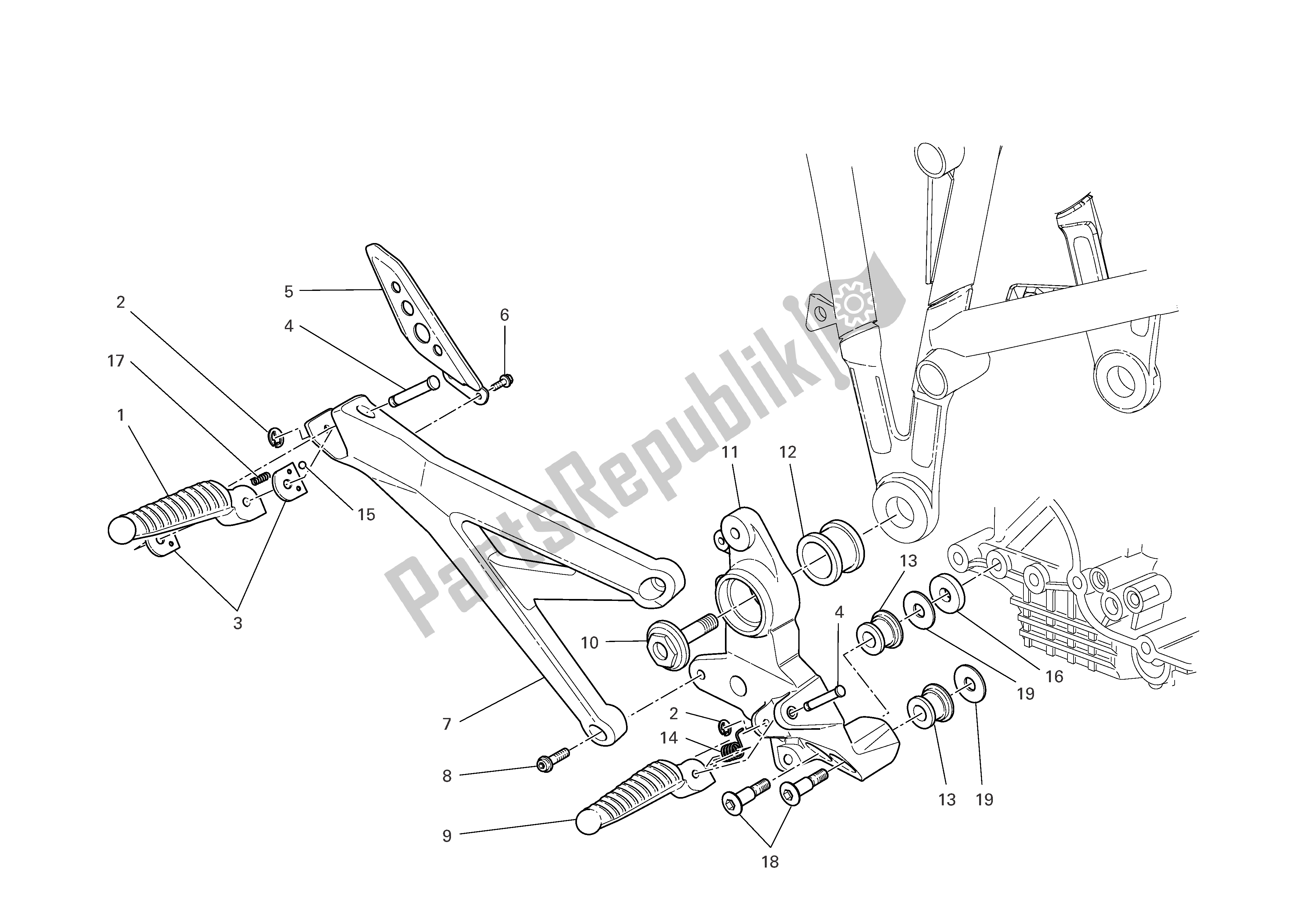 Todas las partes para Rh. Reposapiés de Ducati Multistrada 1000 2006