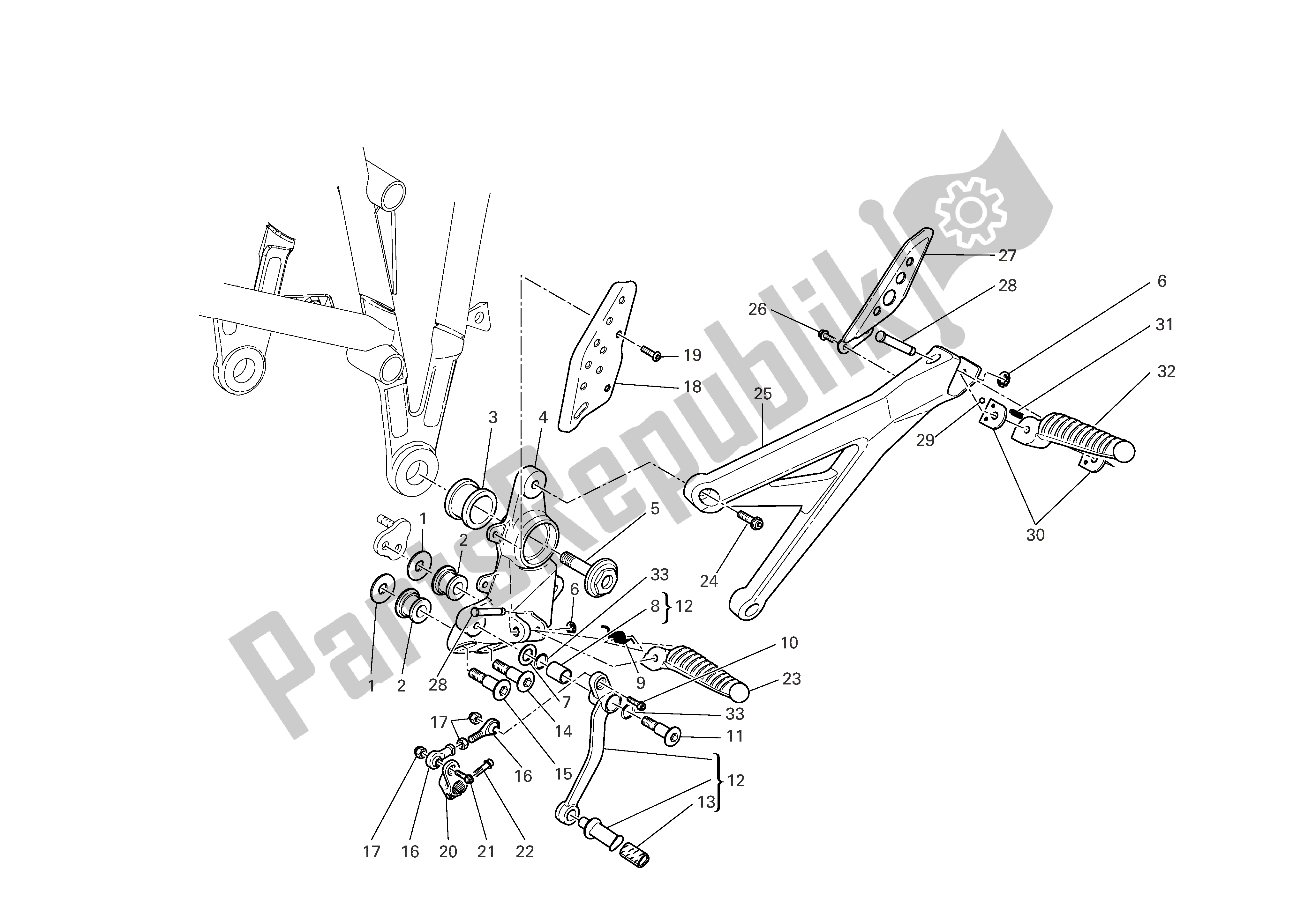 Toutes les pièces pour le L. H. Repose-pieds du Ducati Multistrada 1000 2006