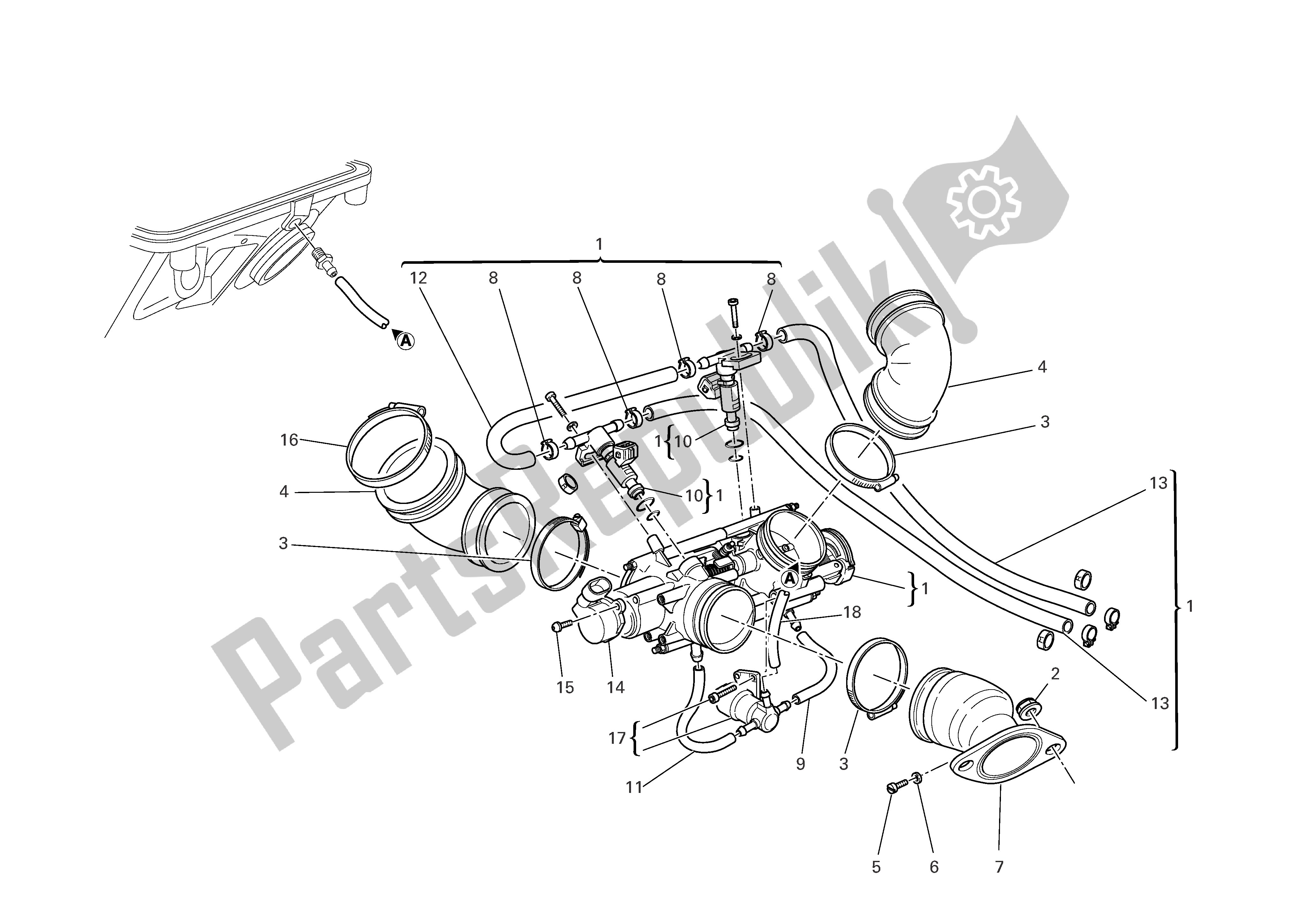 All parts for the Intake Manifolds of the Ducati Multistrada 1000 2006