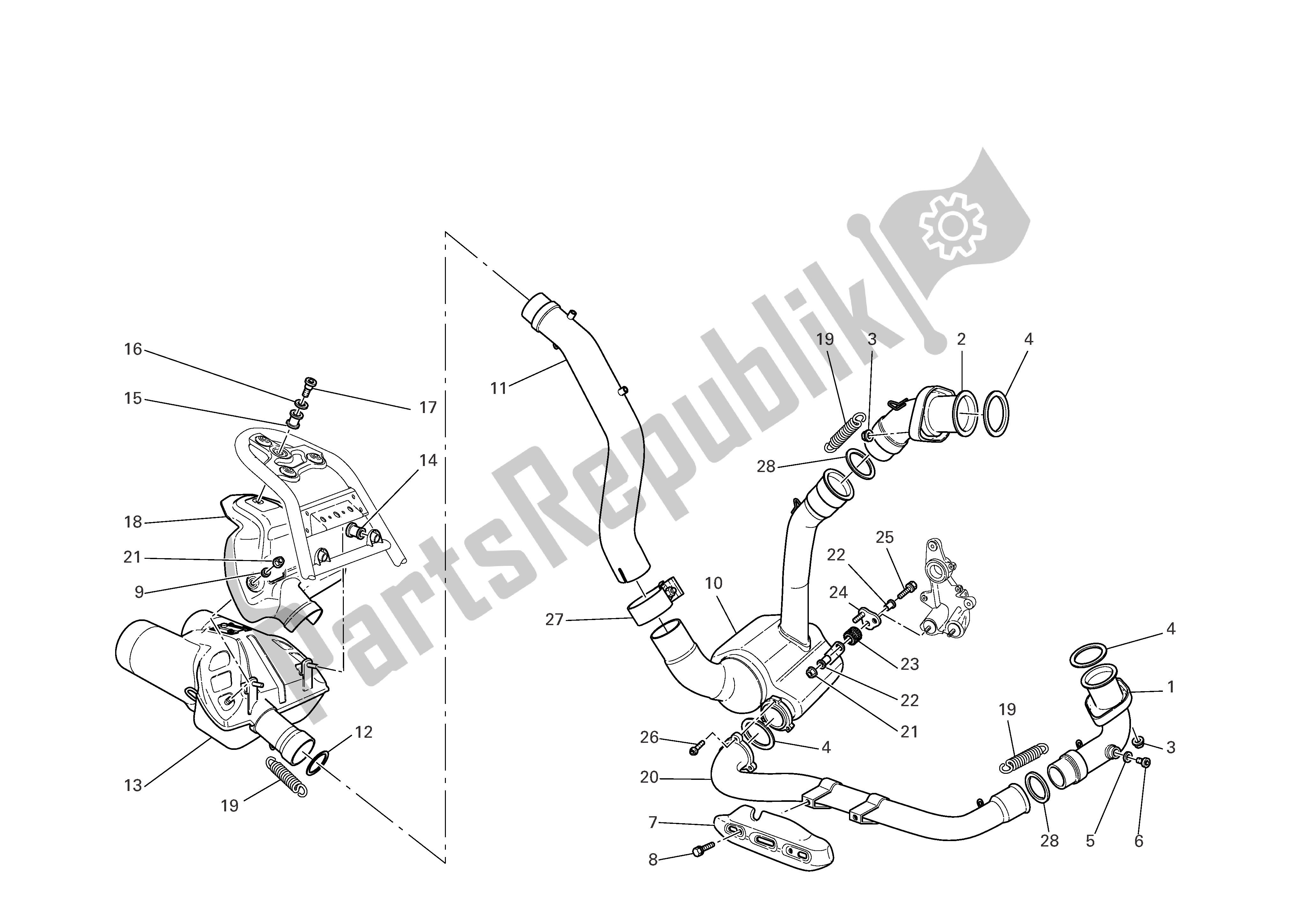 All parts for the Exhaust System of the Ducati Multistrada 1000 2006