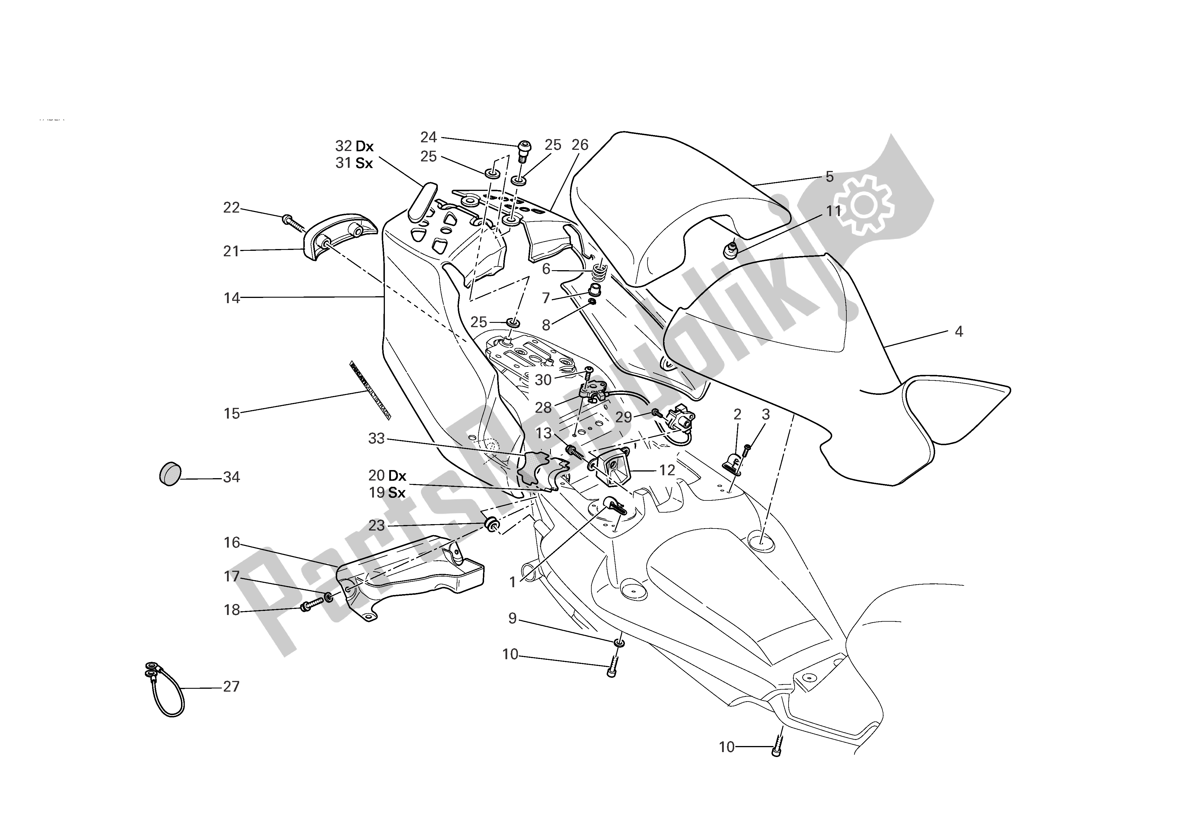 All parts for the Seat of the Ducati Multistrada S 1000 2005