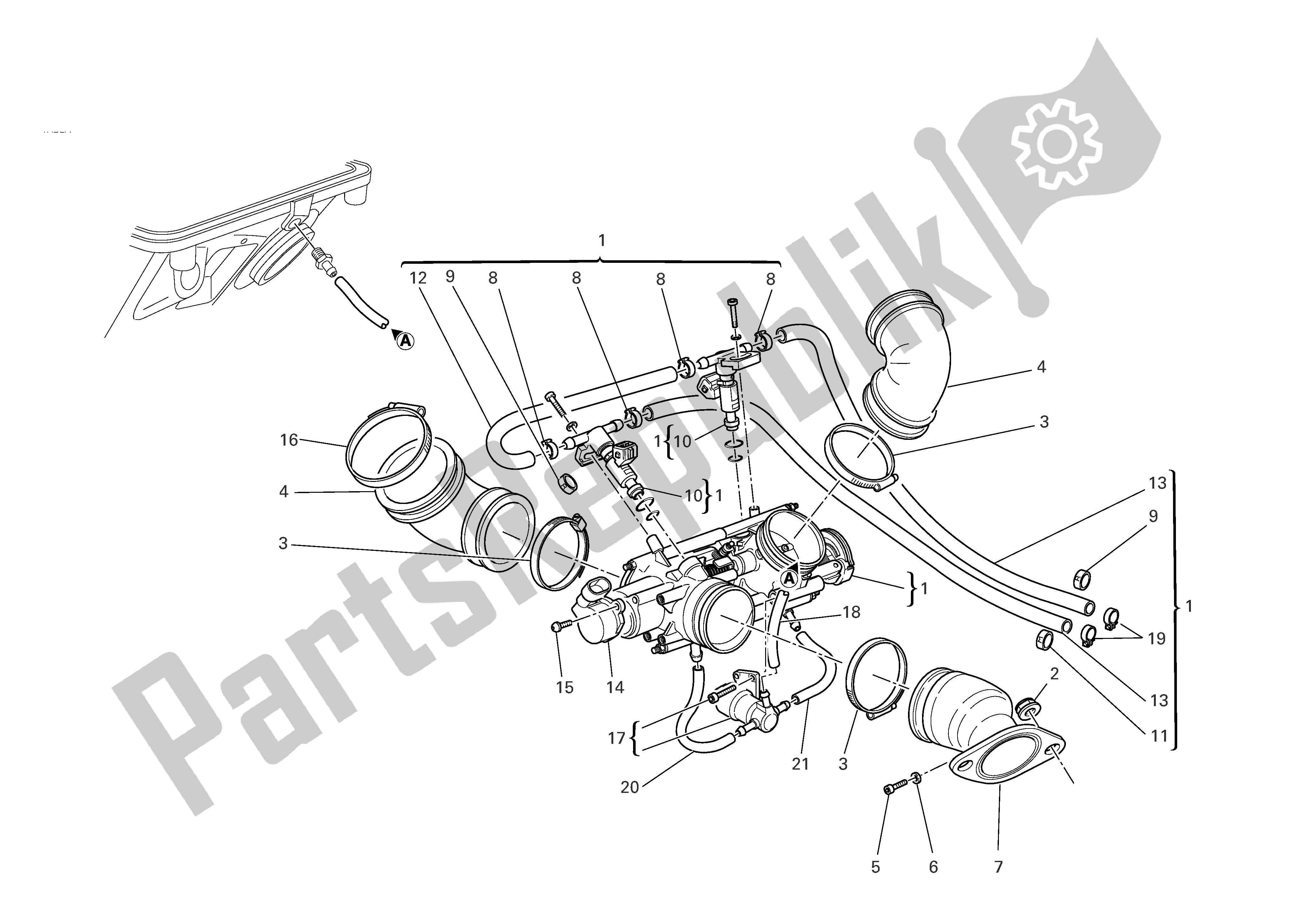 All parts for the Intake Manifolds of the Ducati Multistrada S 1000 2005