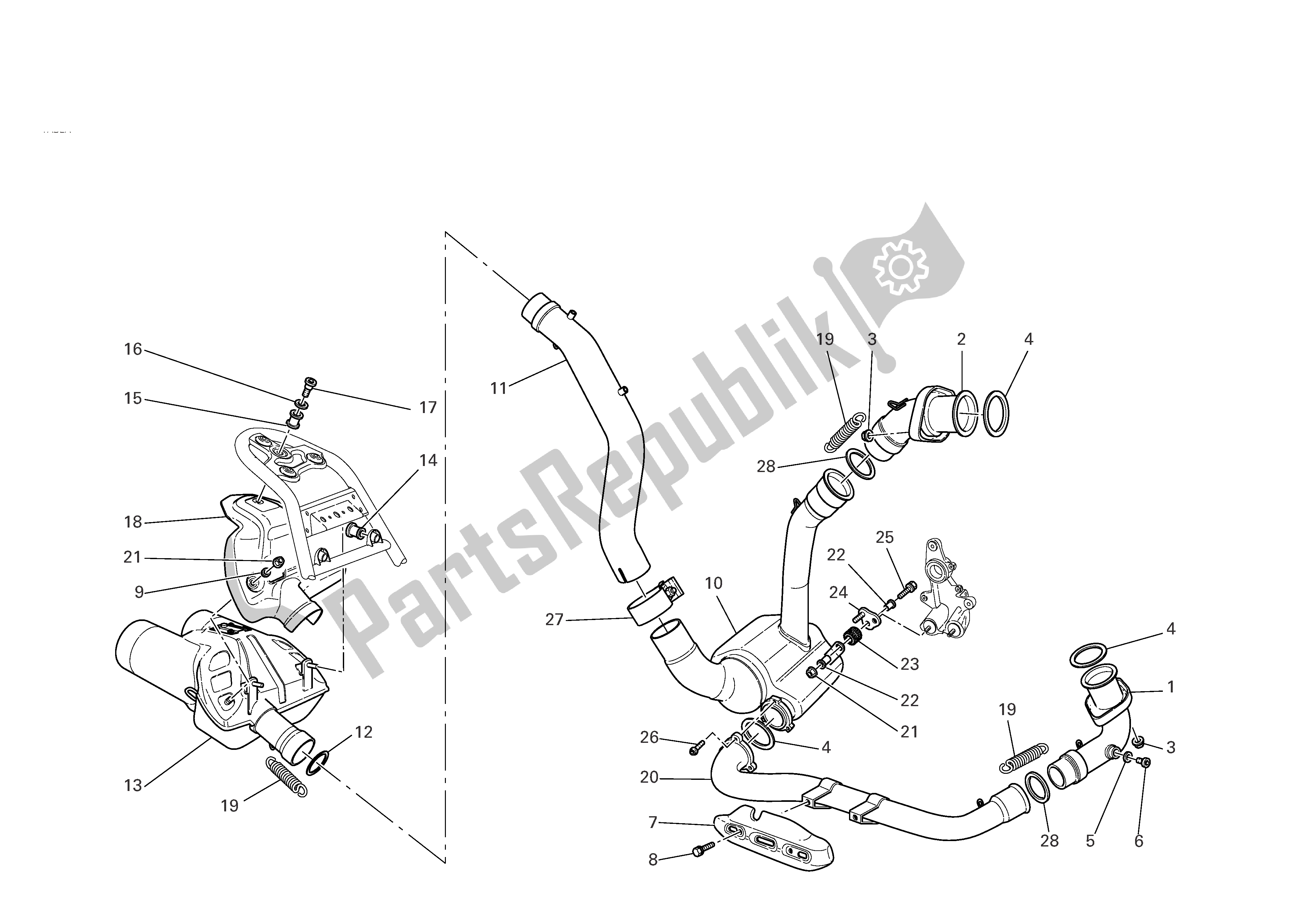 Tutte le parti per il Impianto Di Scarico del Ducati Multistrada S 1000 2005