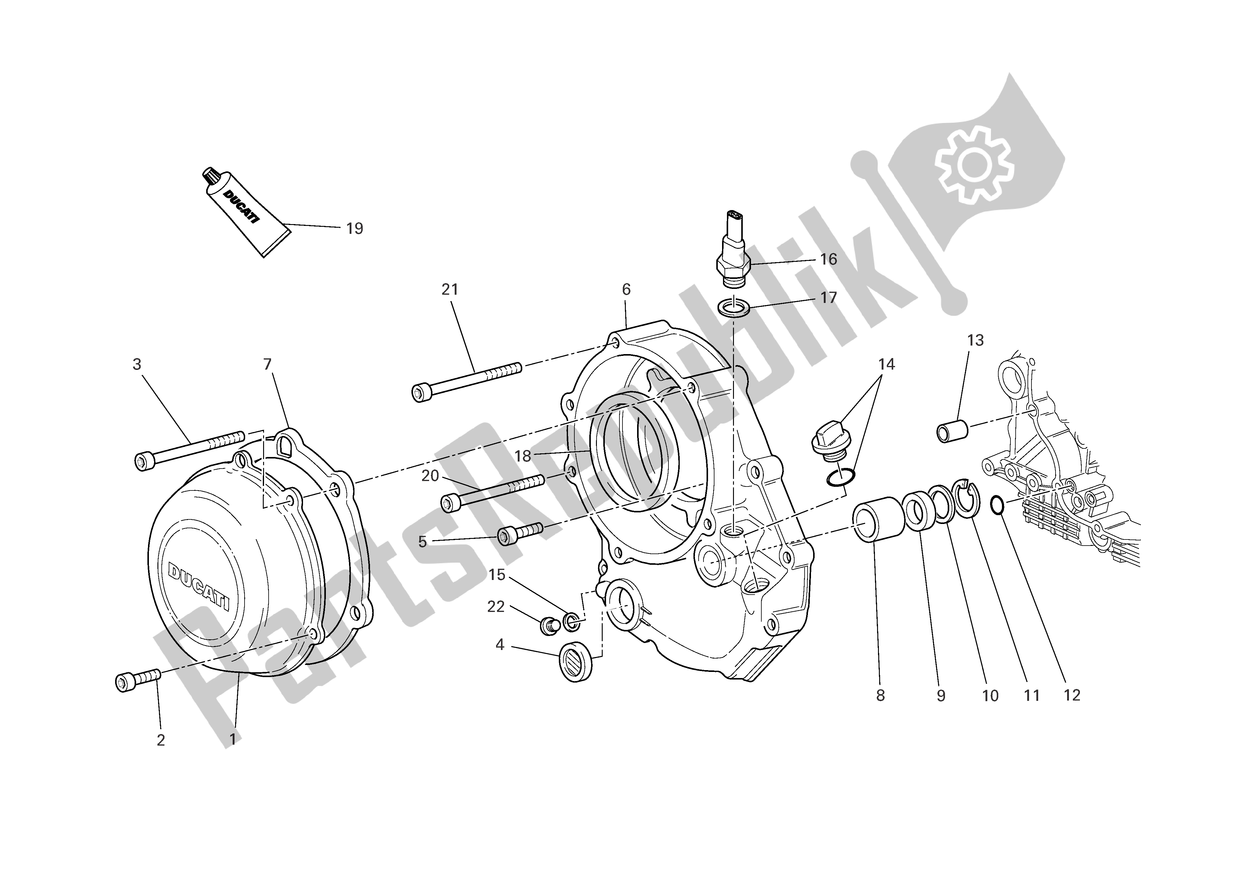 Alle onderdelen voor de Carterafdekking Aan De Koppelingszijde van de Ducati Multistrada S 1000 2006