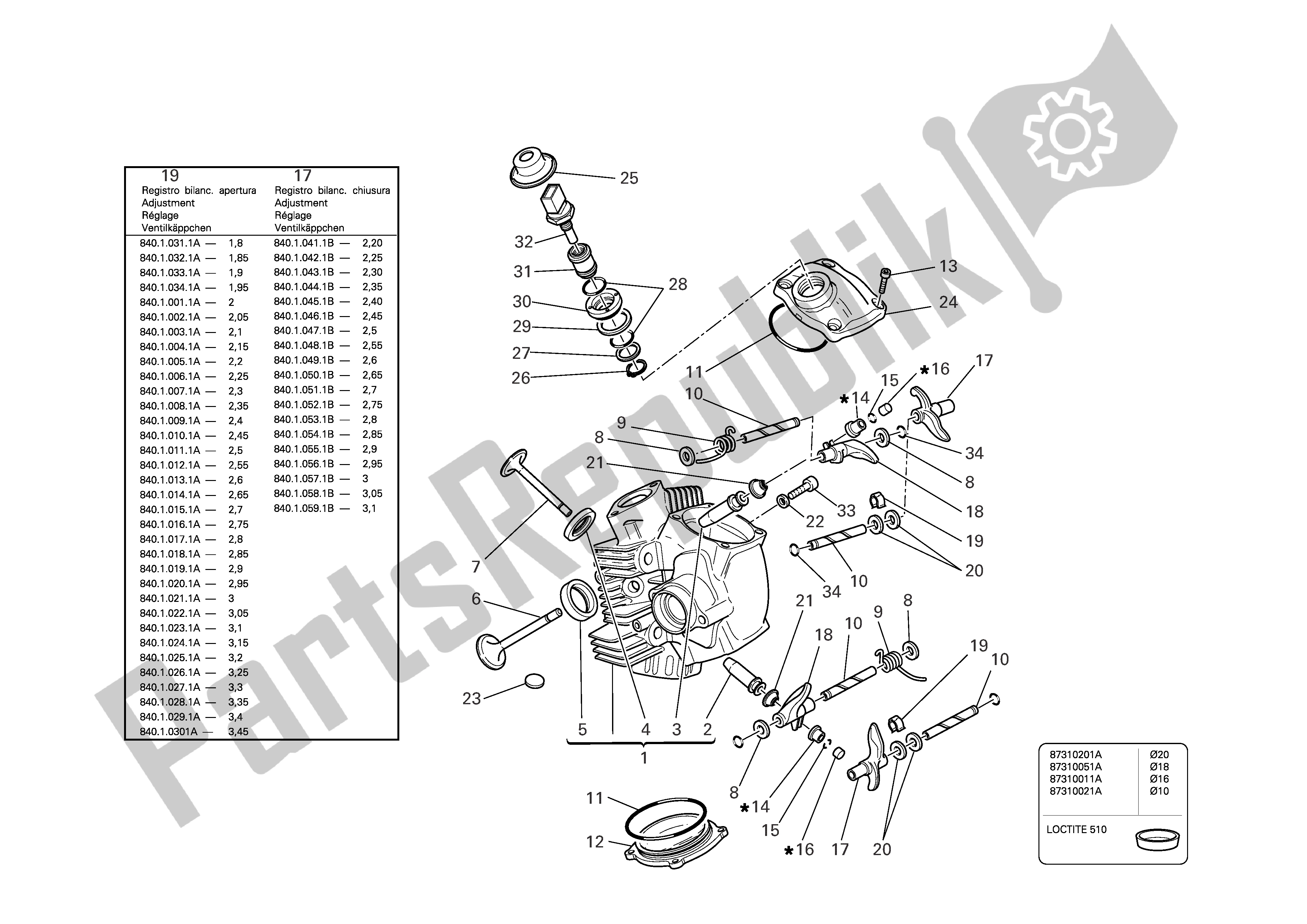 All parts for the Horizontal Cylinder Head of the Ducati Multistrada S 1000 2006