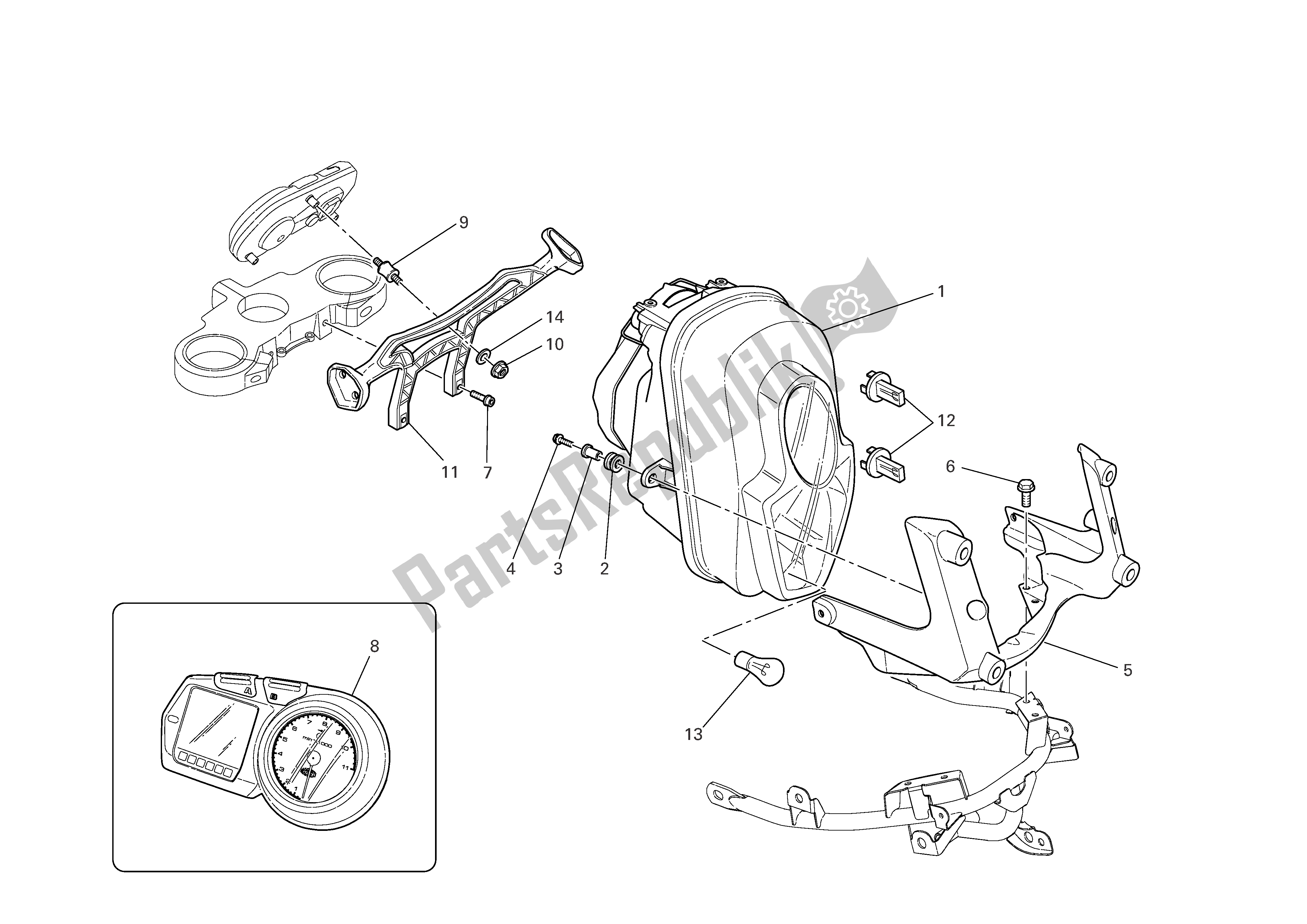 Todas as partes de Farol E Instr. Painel do Ducati Multistrada S 1000 2006