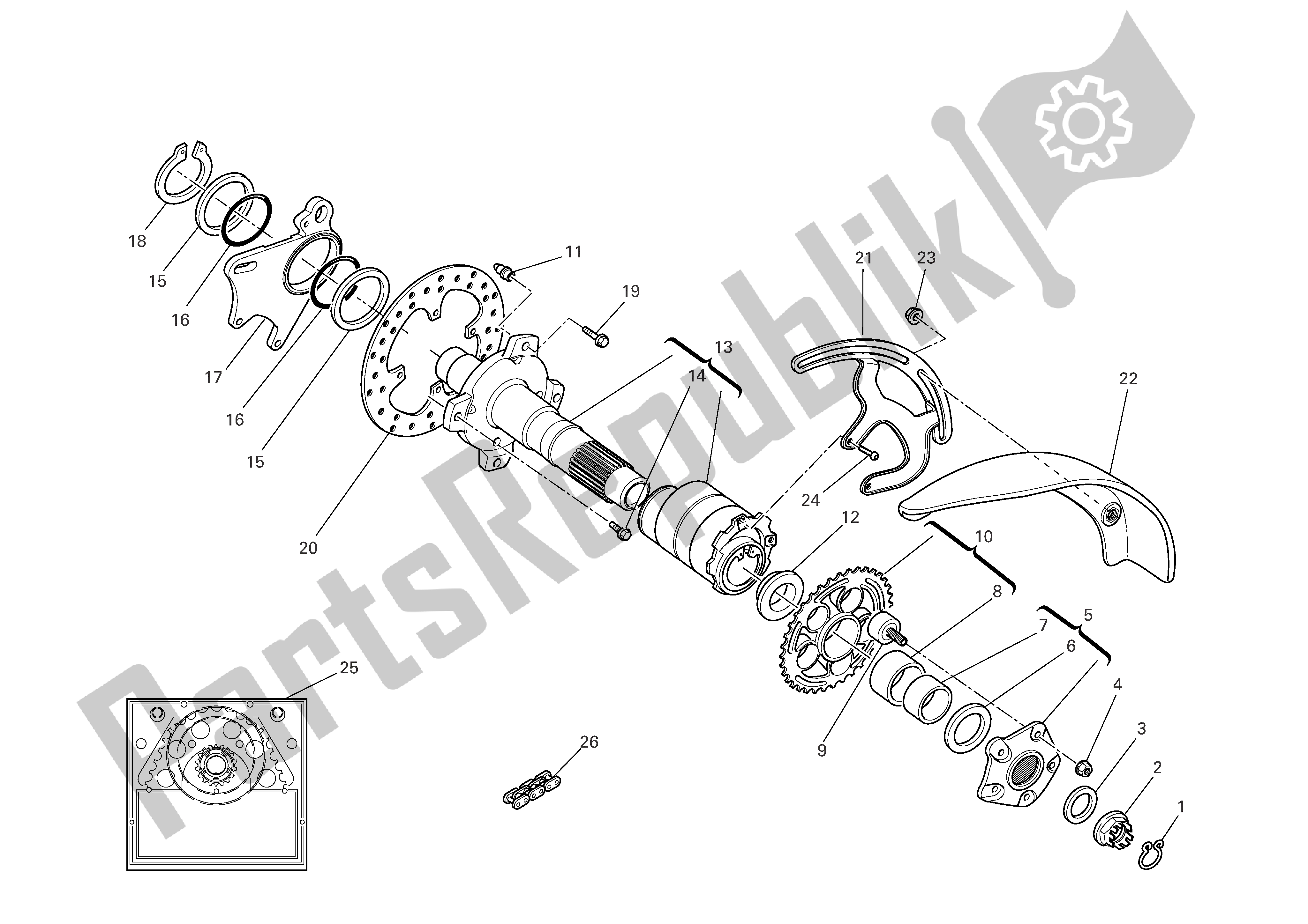 Tutte le parti per il Asse Ruota Posteriore del Ducati Multistrada S 1000 2006