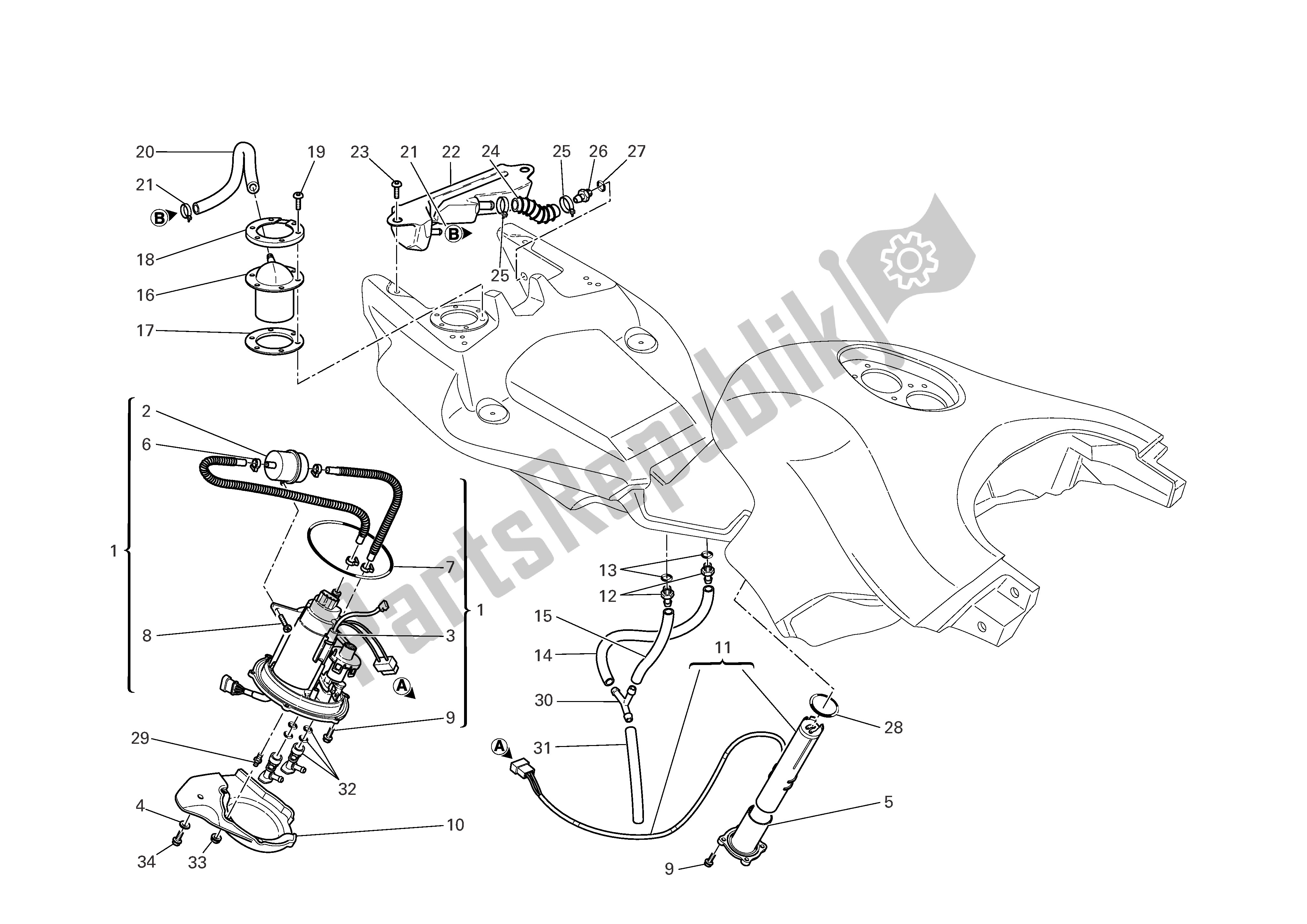 Tutte le parti per il Sistema Di Alimentazione Carburante del Ducati Multistrada 1100 2007