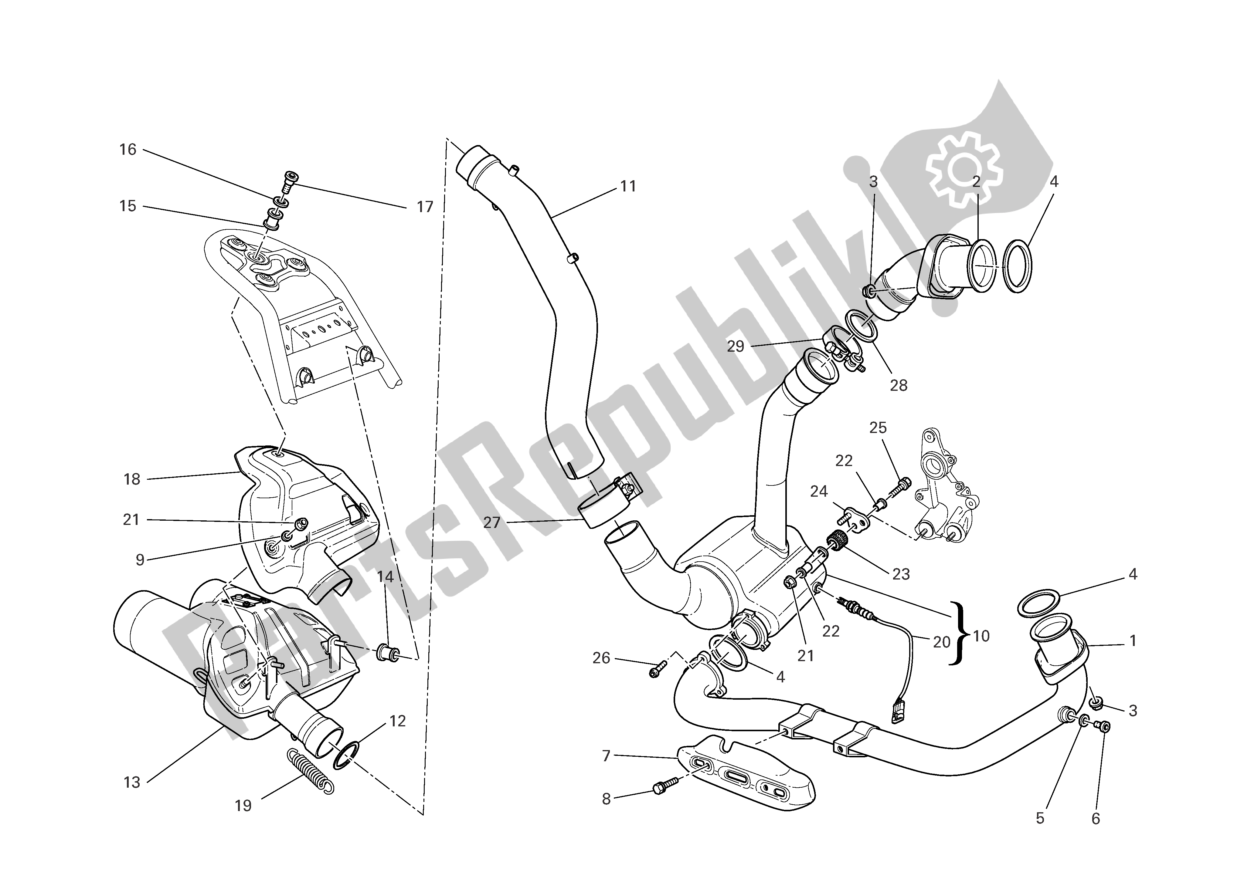 Tutte le parti per il Impianto Di Scarico del Ducati Multistrada 1100 2007