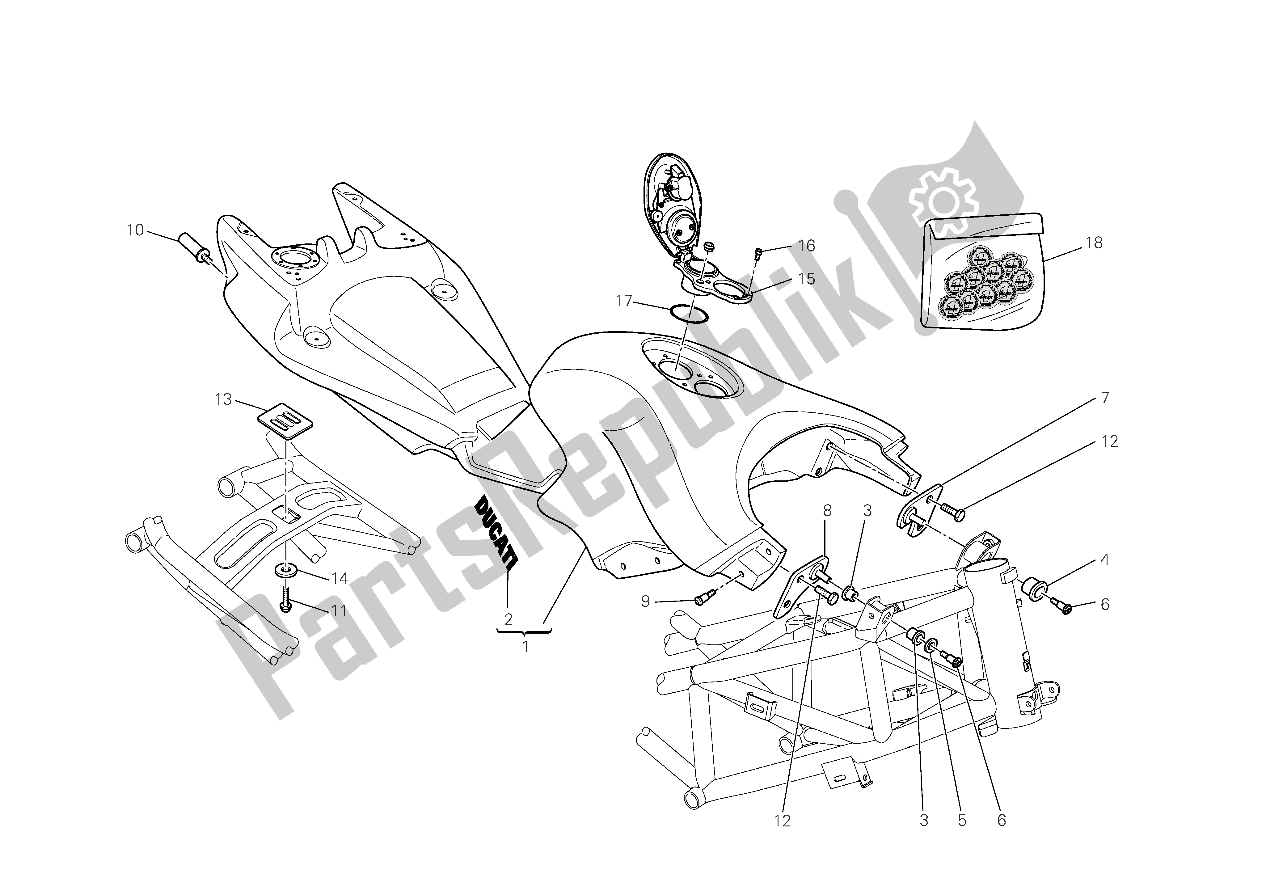 Tutte le parti per il Serbatoio Di Carburante del Ducati Multistrada 1100 2008