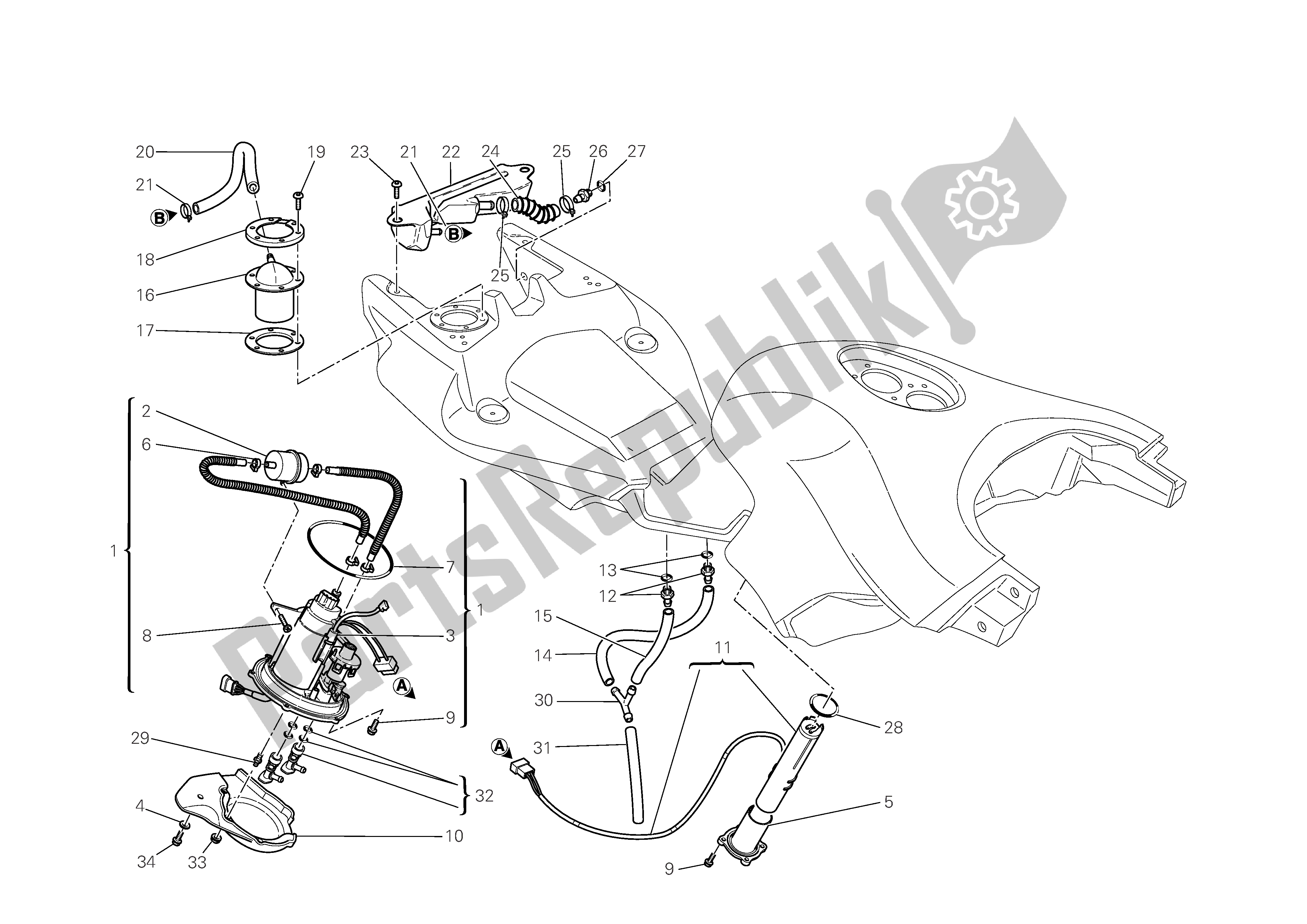 Alle onderdelen voor de Brandstof Systeem van de Ducati Multistrada 1100 2008