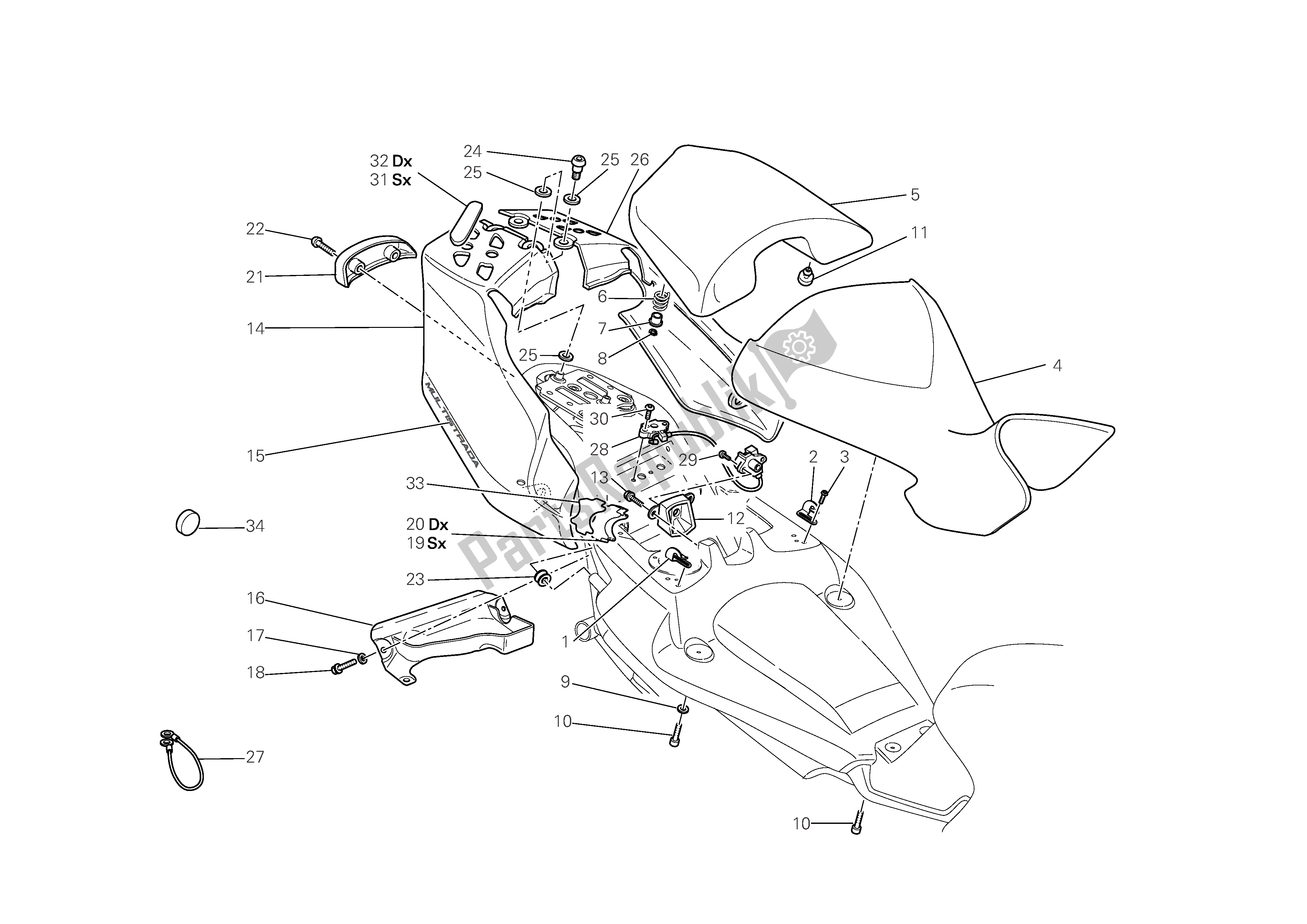 All parts for the Seat of the Ducati Multistrada 1100 2008